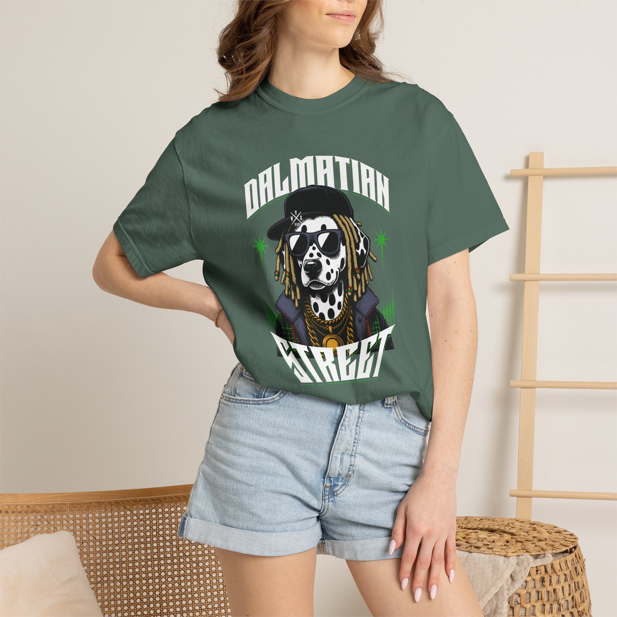 Dalmatian Street Graphic T-Shirt — Retro Hip-Hop Dog Tee