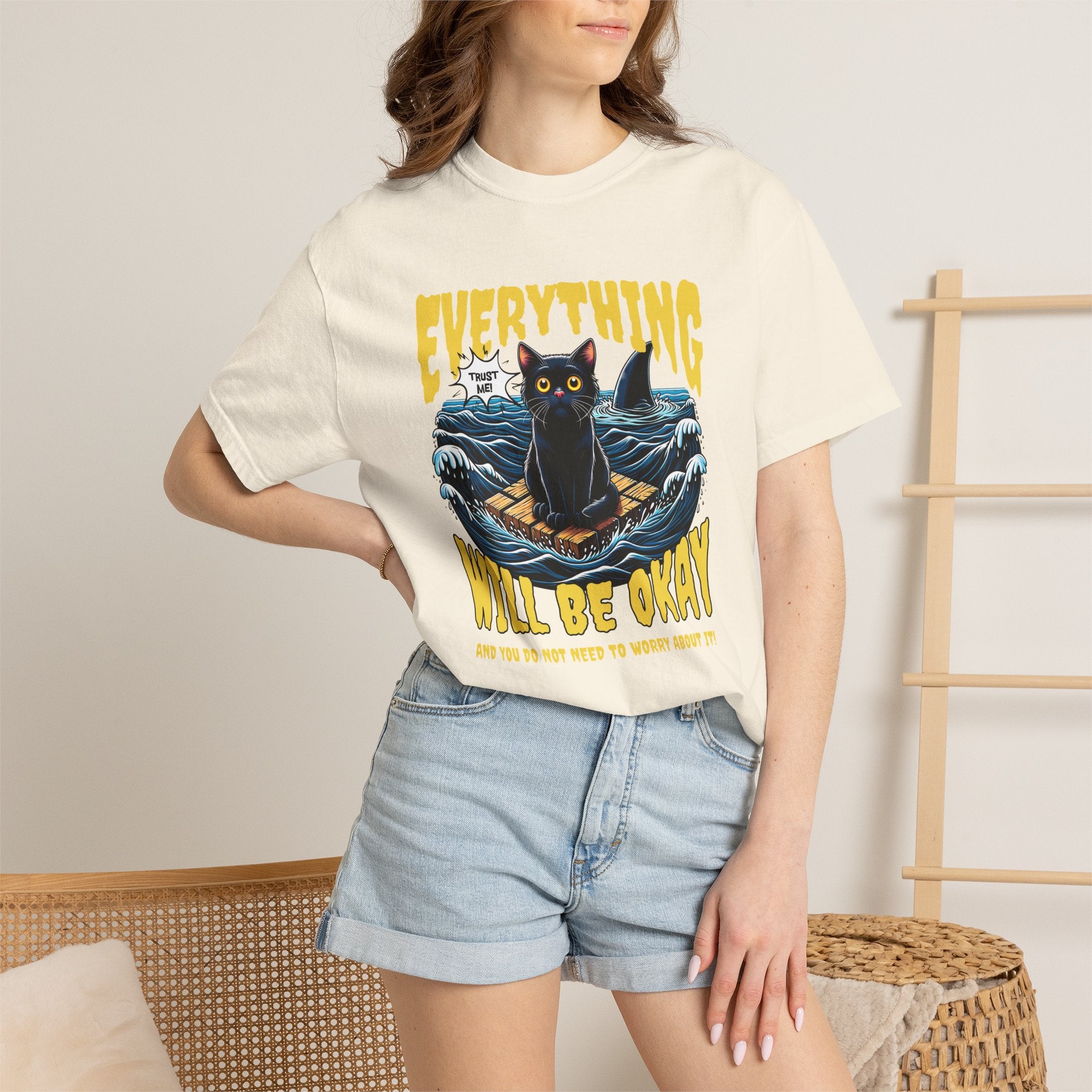Everything Will Be Okay Cat Tee — Vintage Graphic Comfort Shirt
