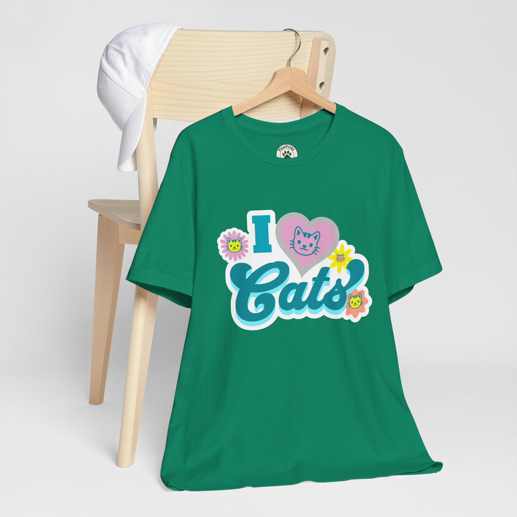 I  Cats Retro Floral Tee — Cute Cat Lover Graphic T-Shirt