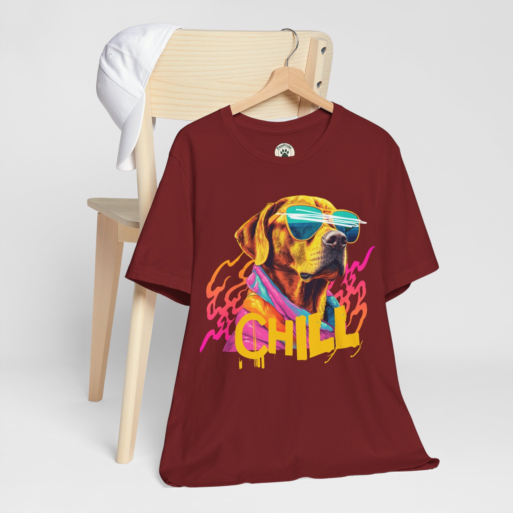 Chill Sunglasses Dog Tee — Retro Neon “CHILL” Graphic T-Shirt