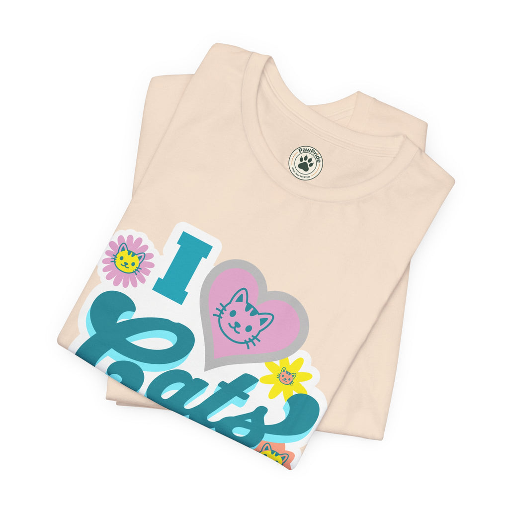I  Cats Retro Floral Tee — Cute Cat Lover Graphic T-Shirt