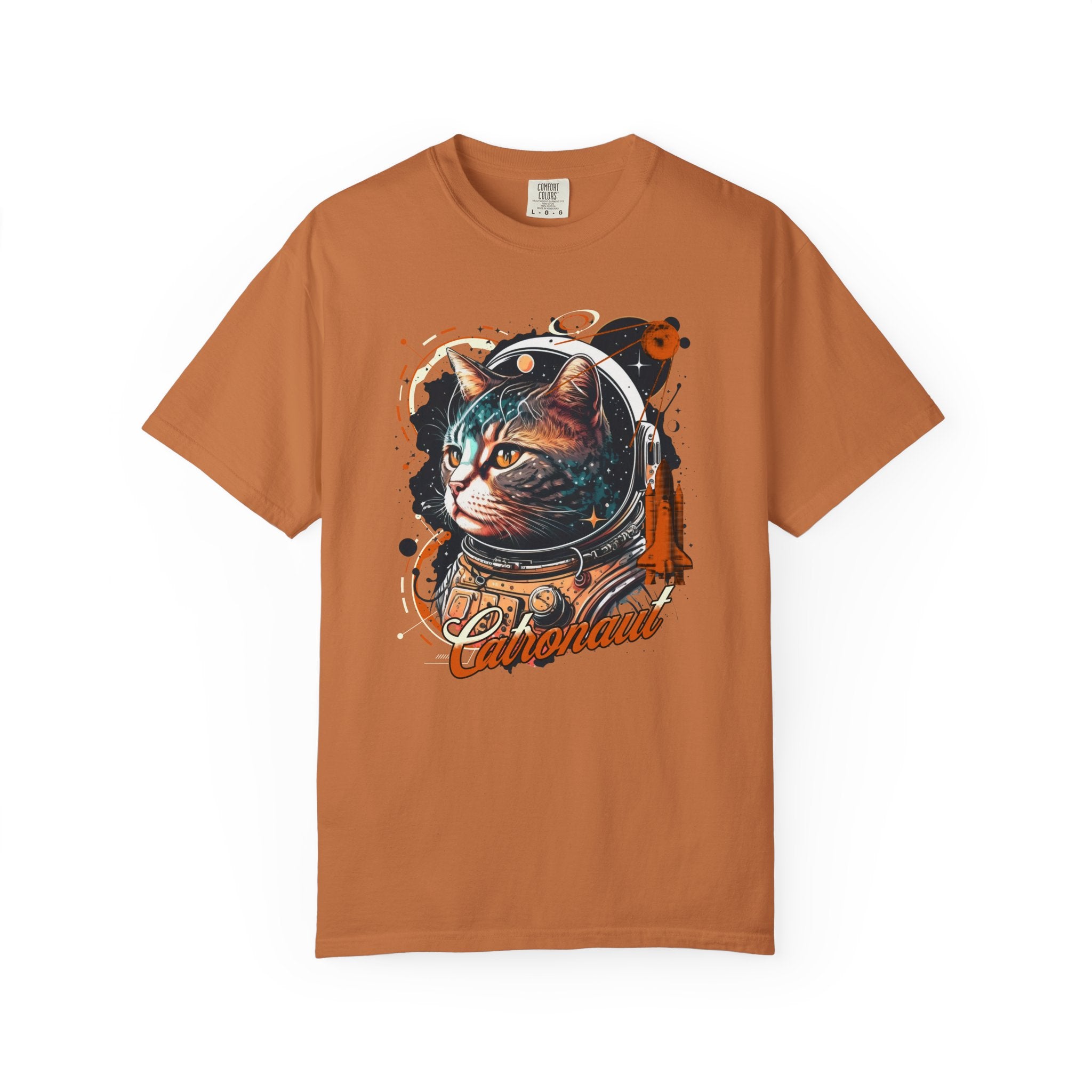Astronaut Cat Graphic T-Shirt — 'Cabonaut' Retro Space Helmet Tee