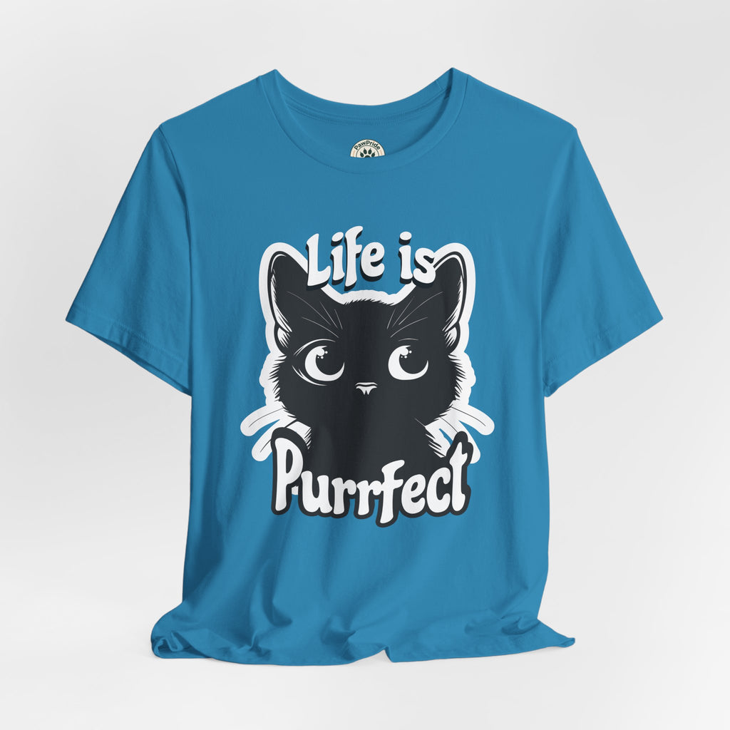 Life Is Purrfect Cat T-Shirt — Cute Black Kitten Graphic Tee for Cat Lovers