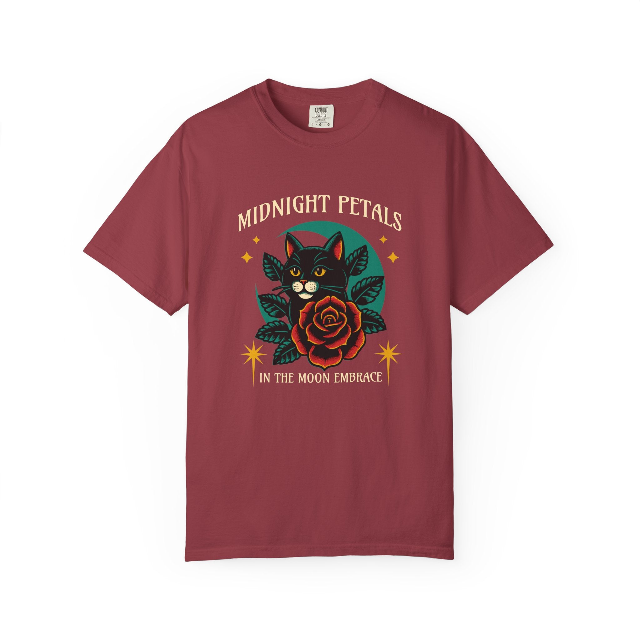 Midnight Petals Cat & Rose Tee — "Midnight Petals: In the Moon Embrace"