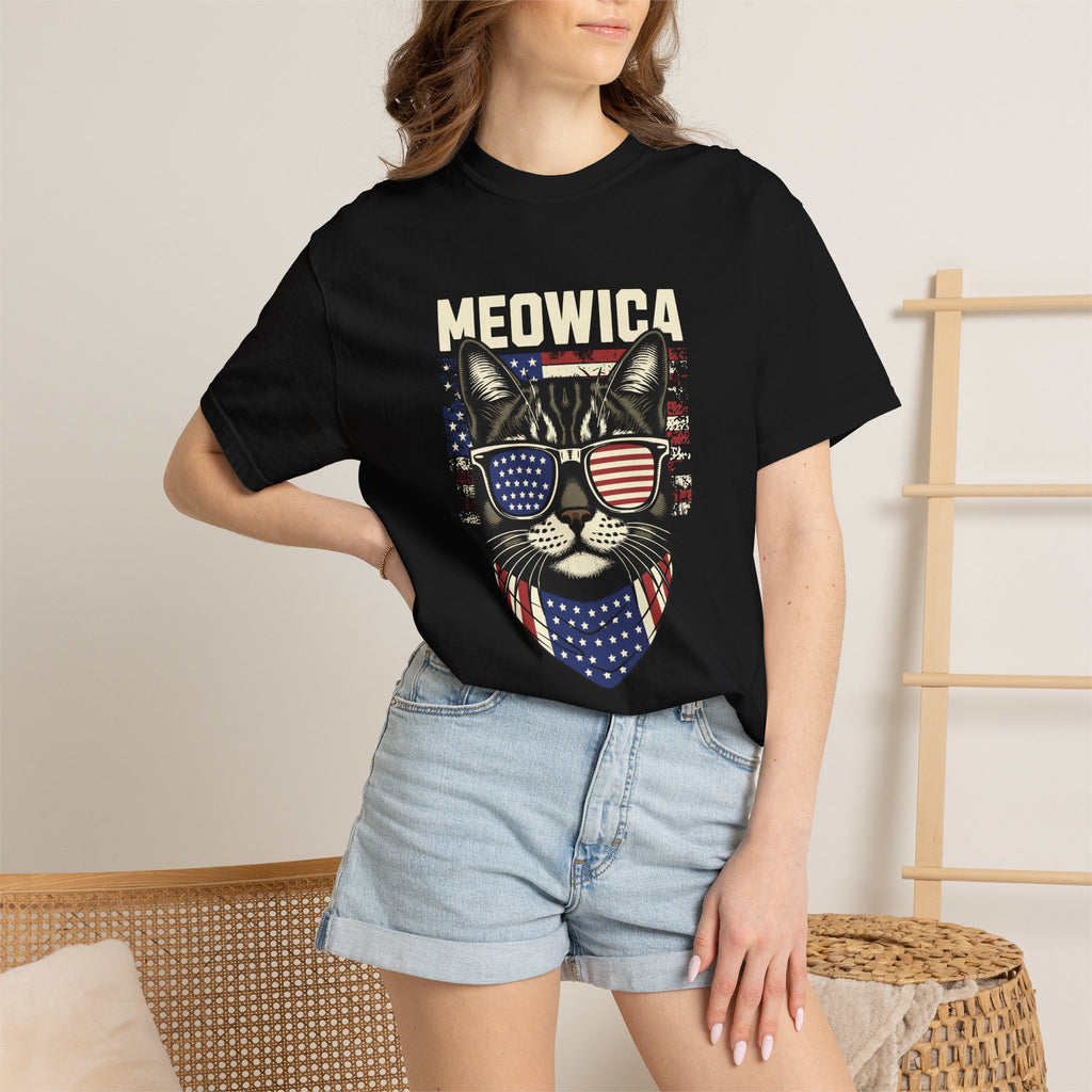 Meowica Cat T-Shirt — Patriotic American Flag Kitty Graphic Tee