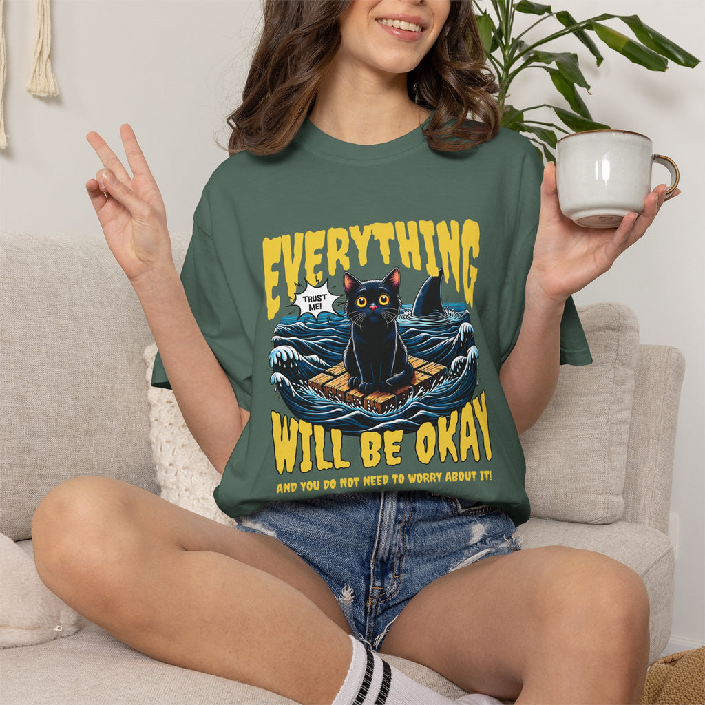 Everything Will Be Okay Cat Tee — Vintage Graphic Comfort Shirt