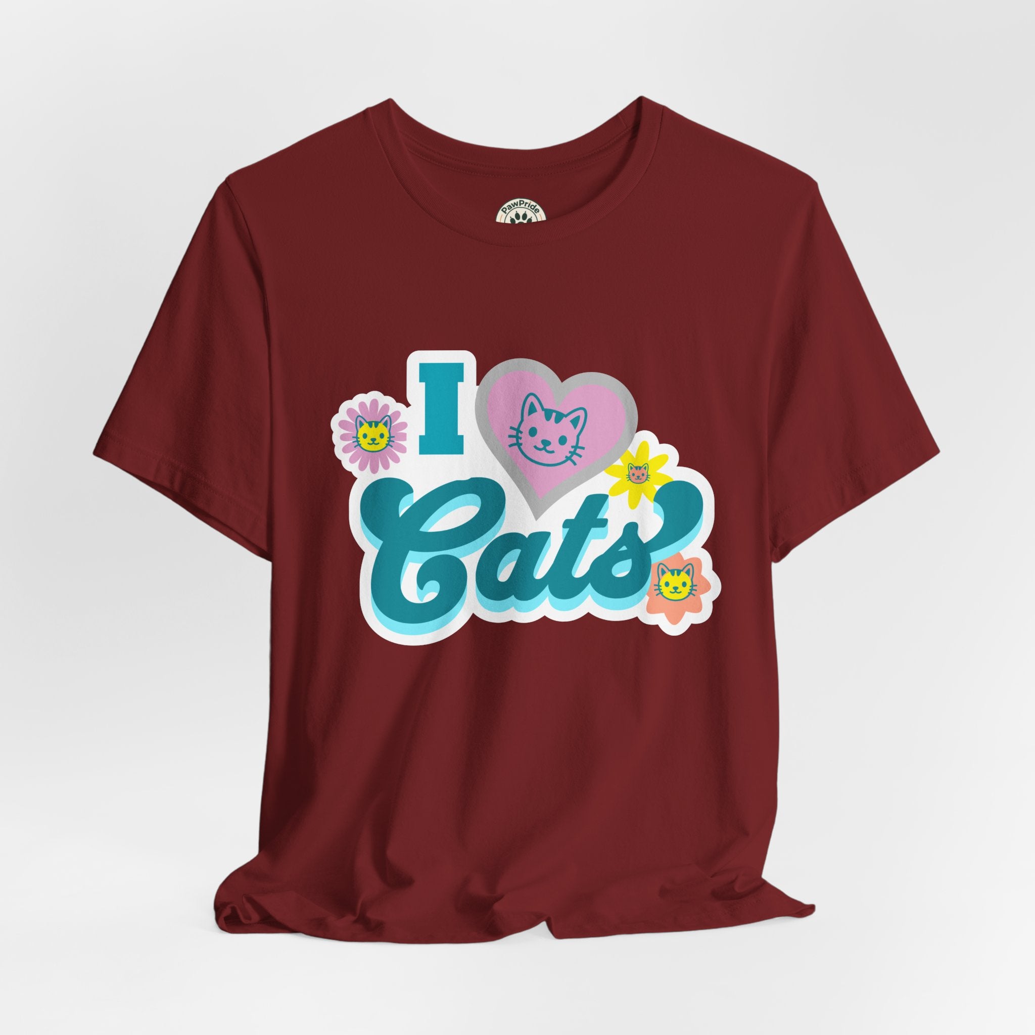 I  Cats Retro Floral Tee — Cute Cat Lover Graphic T-Shirt