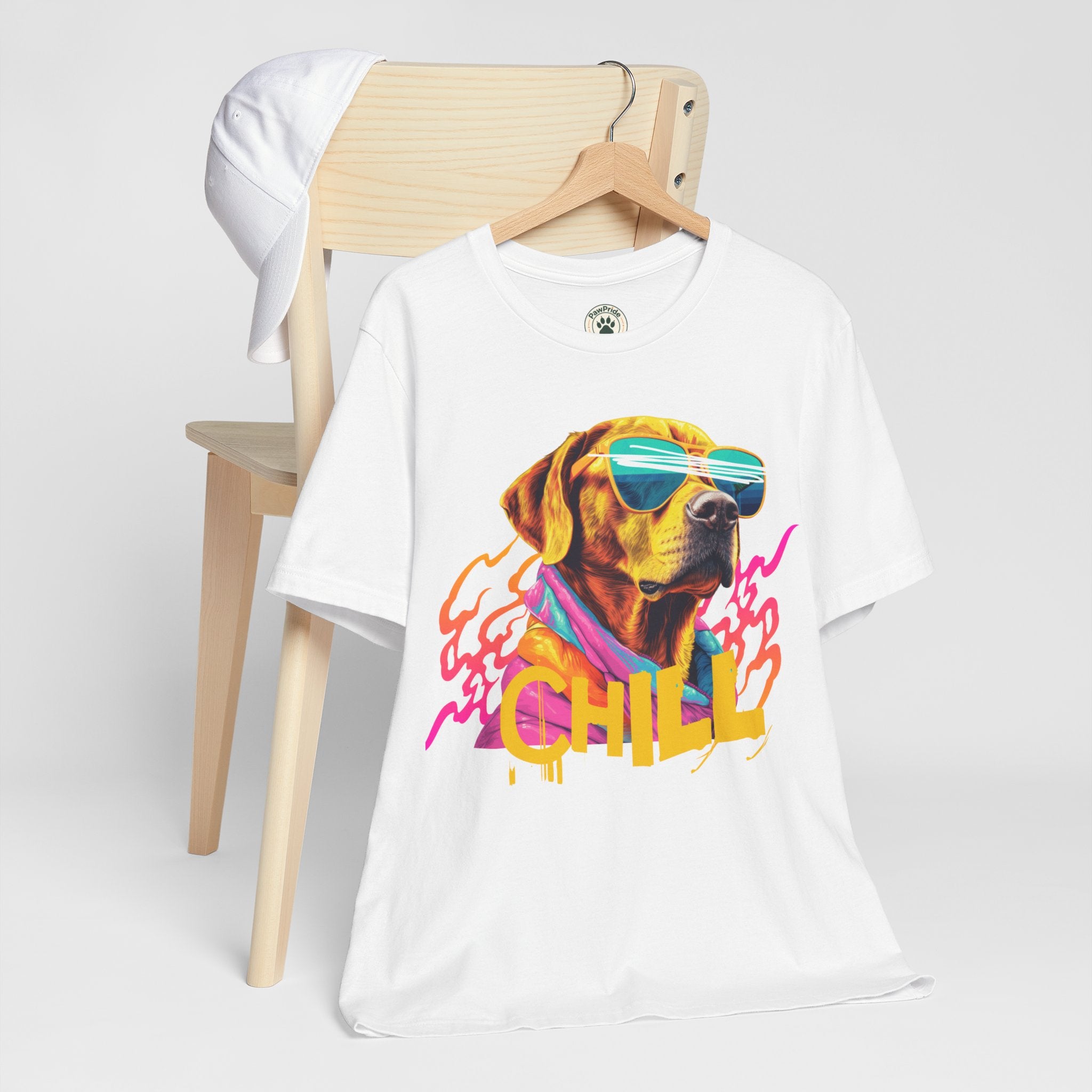 Chill Sunglasses Dog Tee — Retro Neon “CHILL” Graphic T-Shirt
