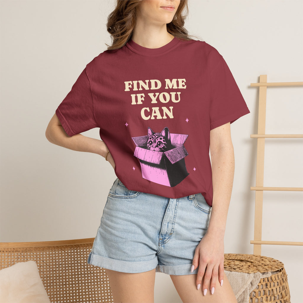 Find Me If You Can Cat T-Shirt — Playful Cat in Box Graphic Tee