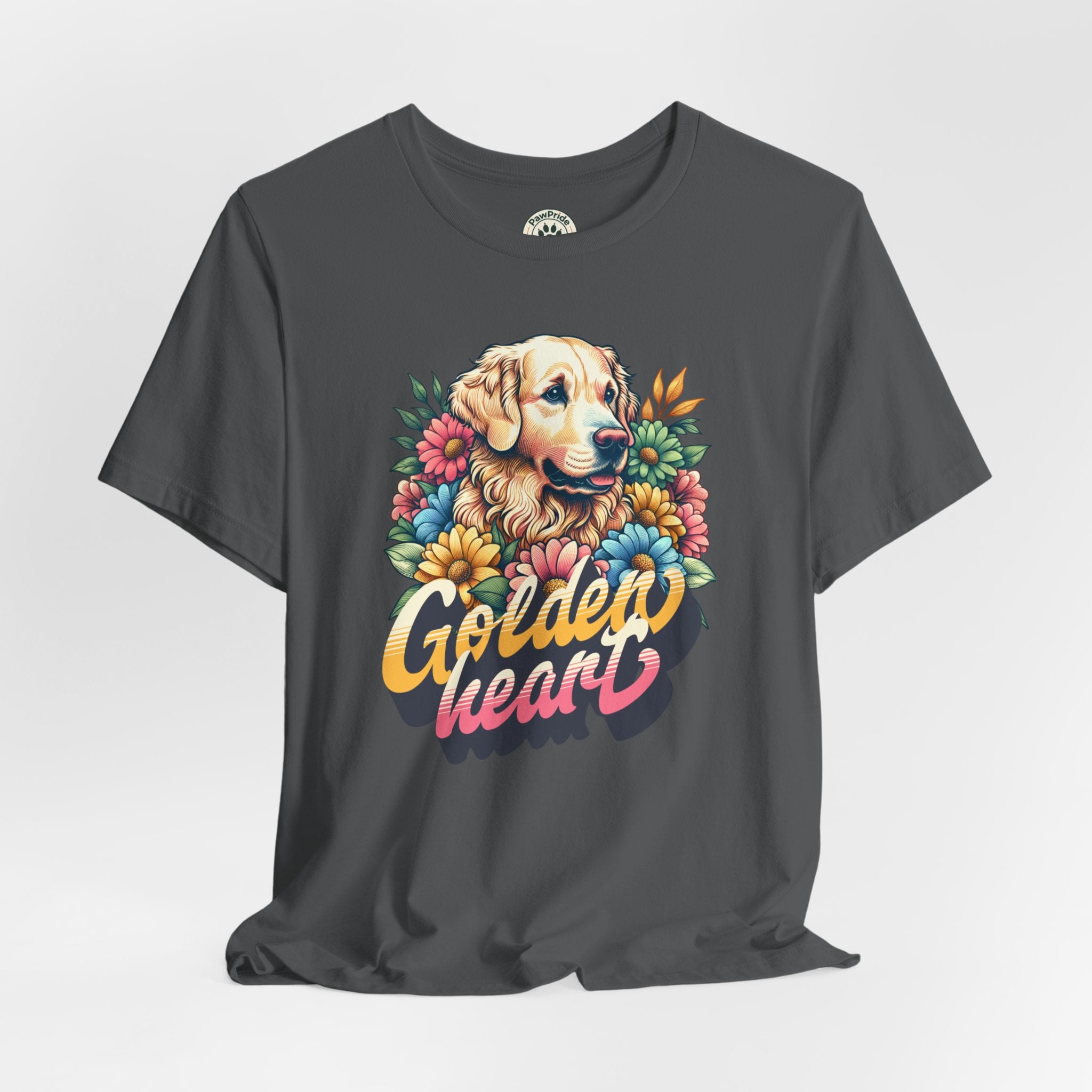 Golden Heart T-Shirt — Retro Floral Golden Retriever Tee