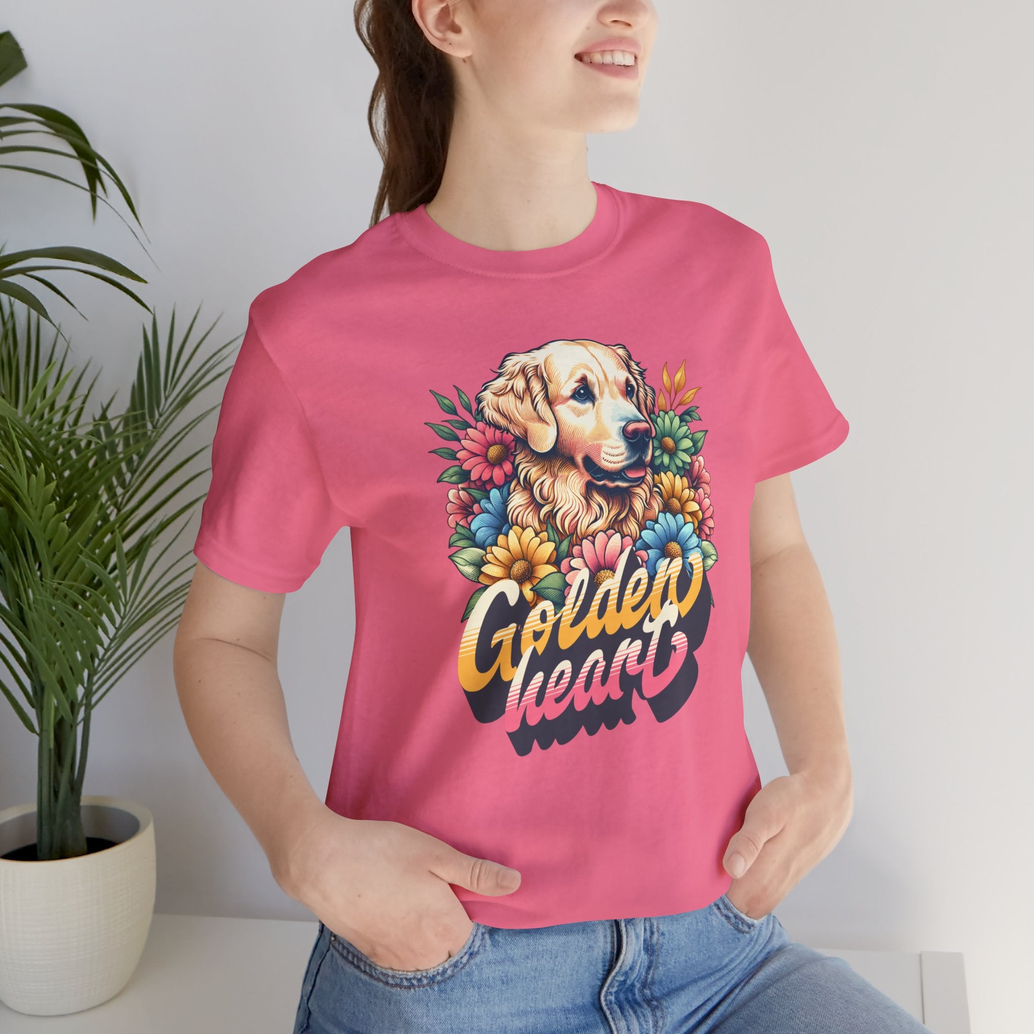 Golden Heart T-Shirt — Retro Floral Golden Retriever Tee