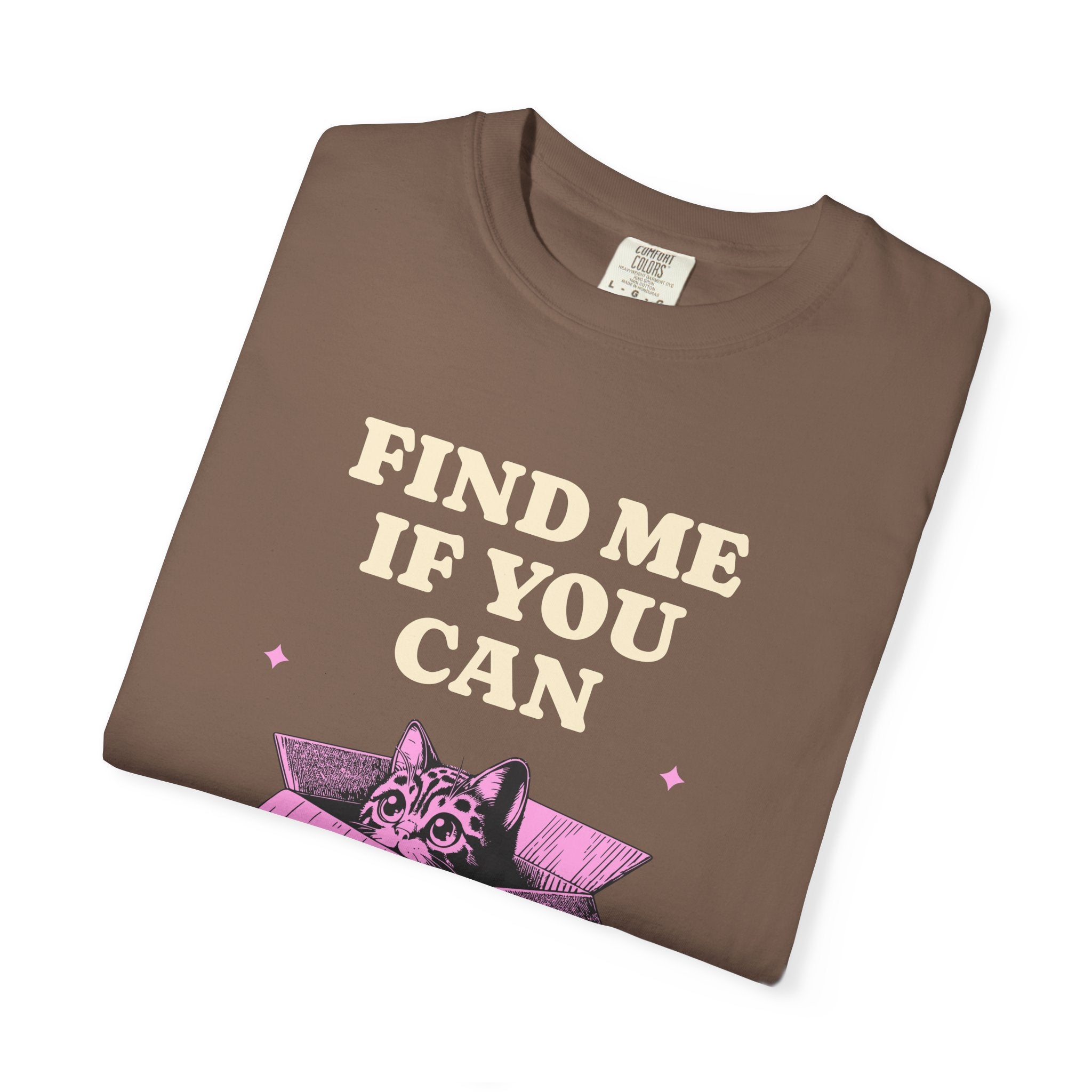 Find Me If You Can Cat T-Shirt — Playful Cat in Box Graphic Tee