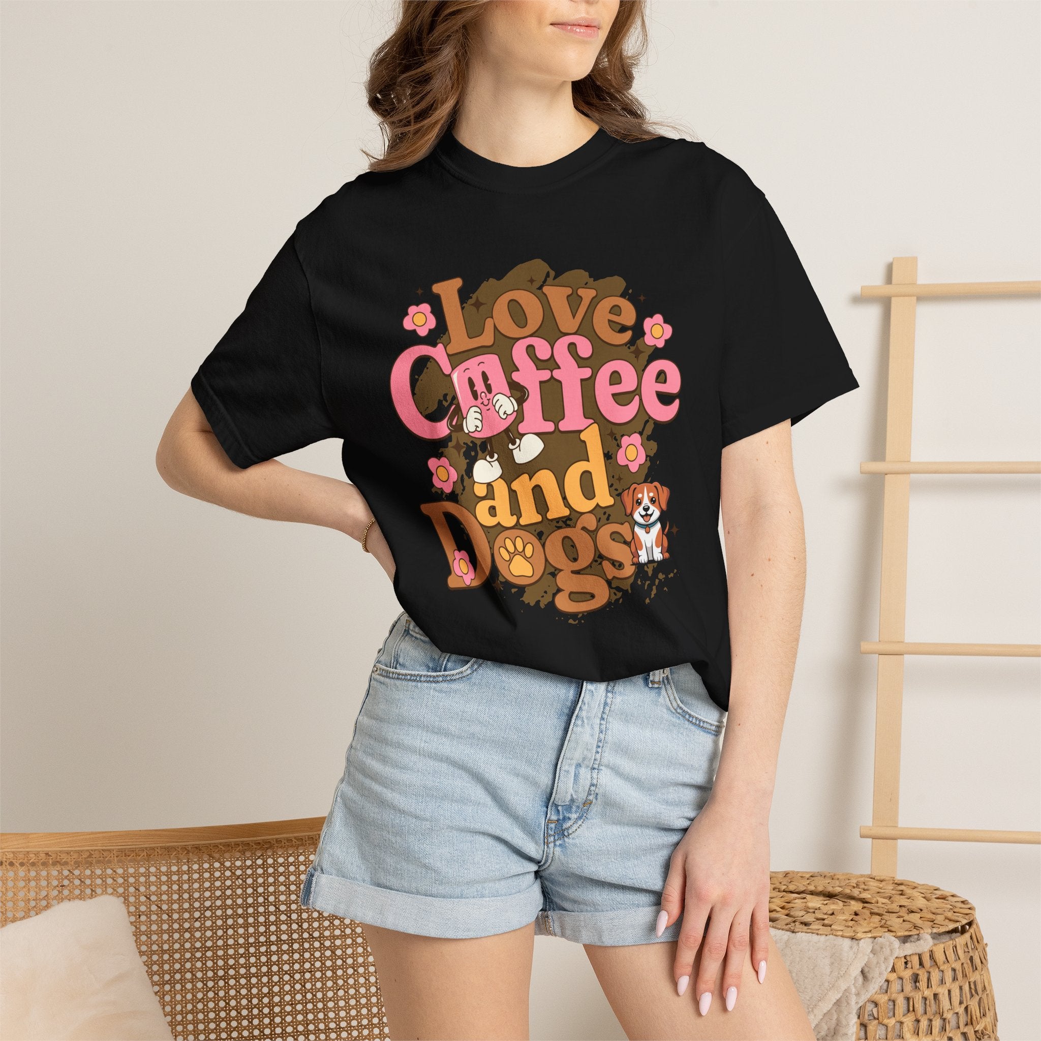 Love Coffee and Dogs T-Shirt — Retro Floral Dog Lover Tee