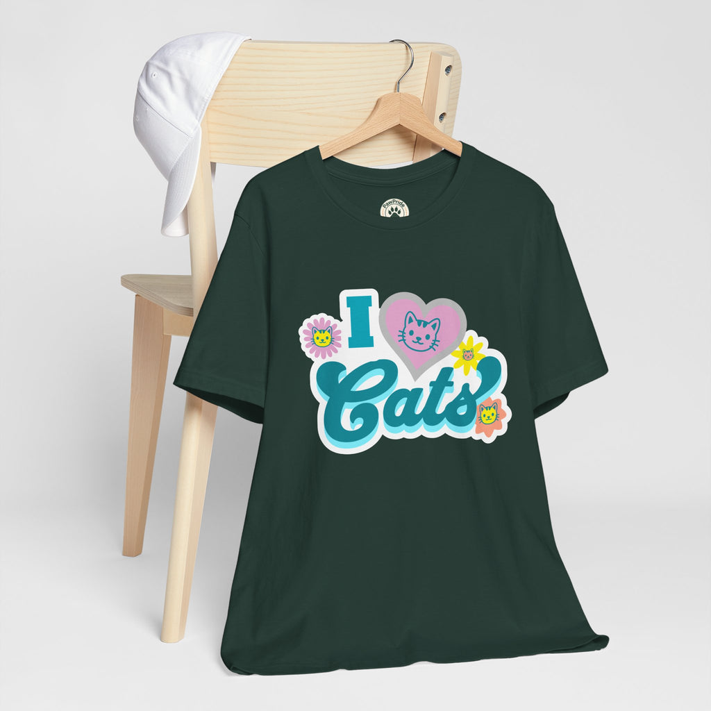 I  Cats Retro Floral Tee — Cute Cat Lover Graphic T-Shirt