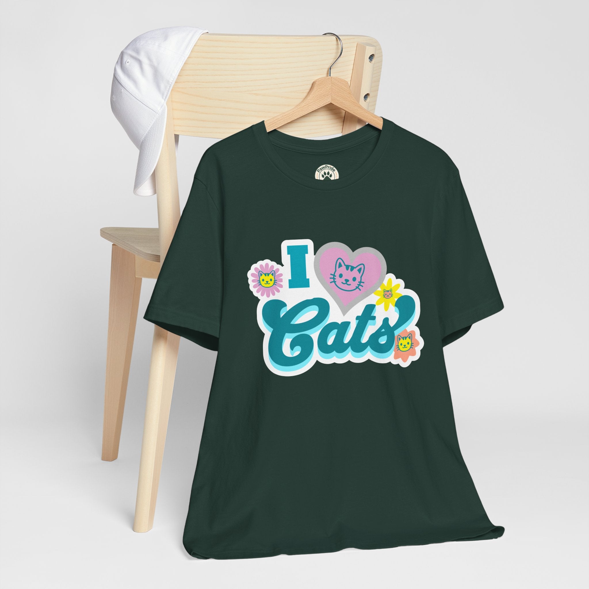 I  Cats Retro Floral Tee — Cute Cat Lover Graphic T-Shirt
