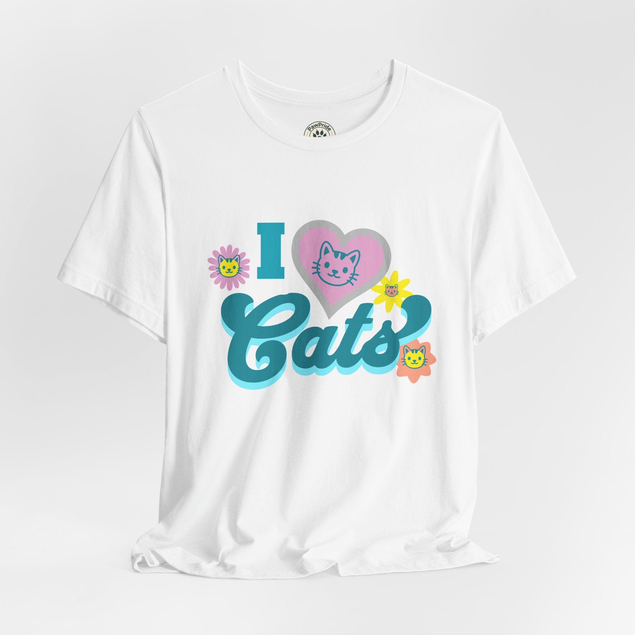 I  Cats Retro Floral Tee — Cute Cat Lover Graphic T-Shirt