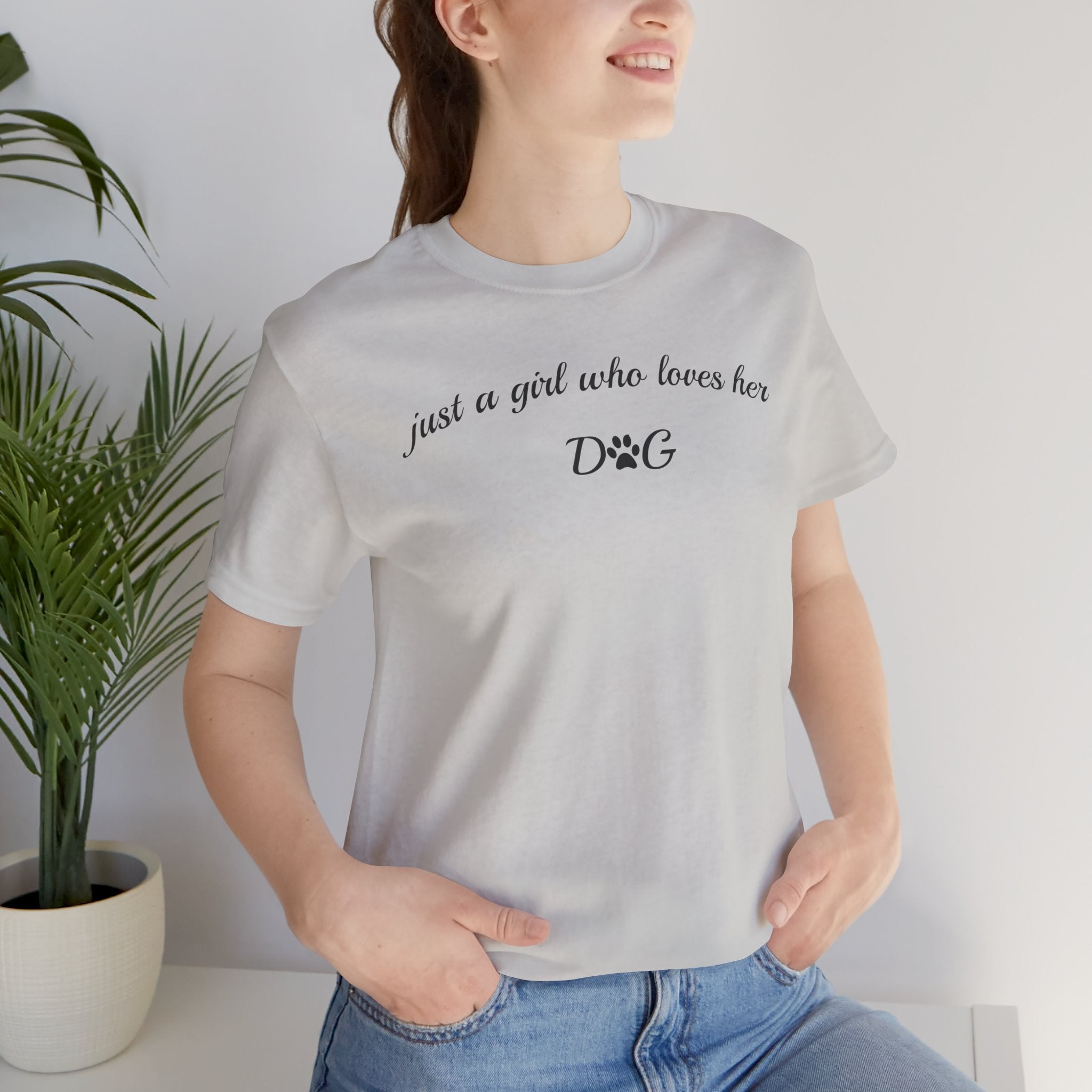 Dog Lover Tee — "just a girl who loves her DOG" Script Graphic T-Shirt