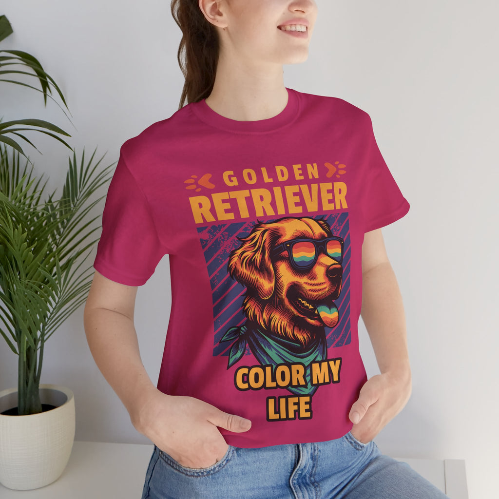 Golden Retriever T‑Shirt — 'Color My Life' Retro Dog Graphic Tee