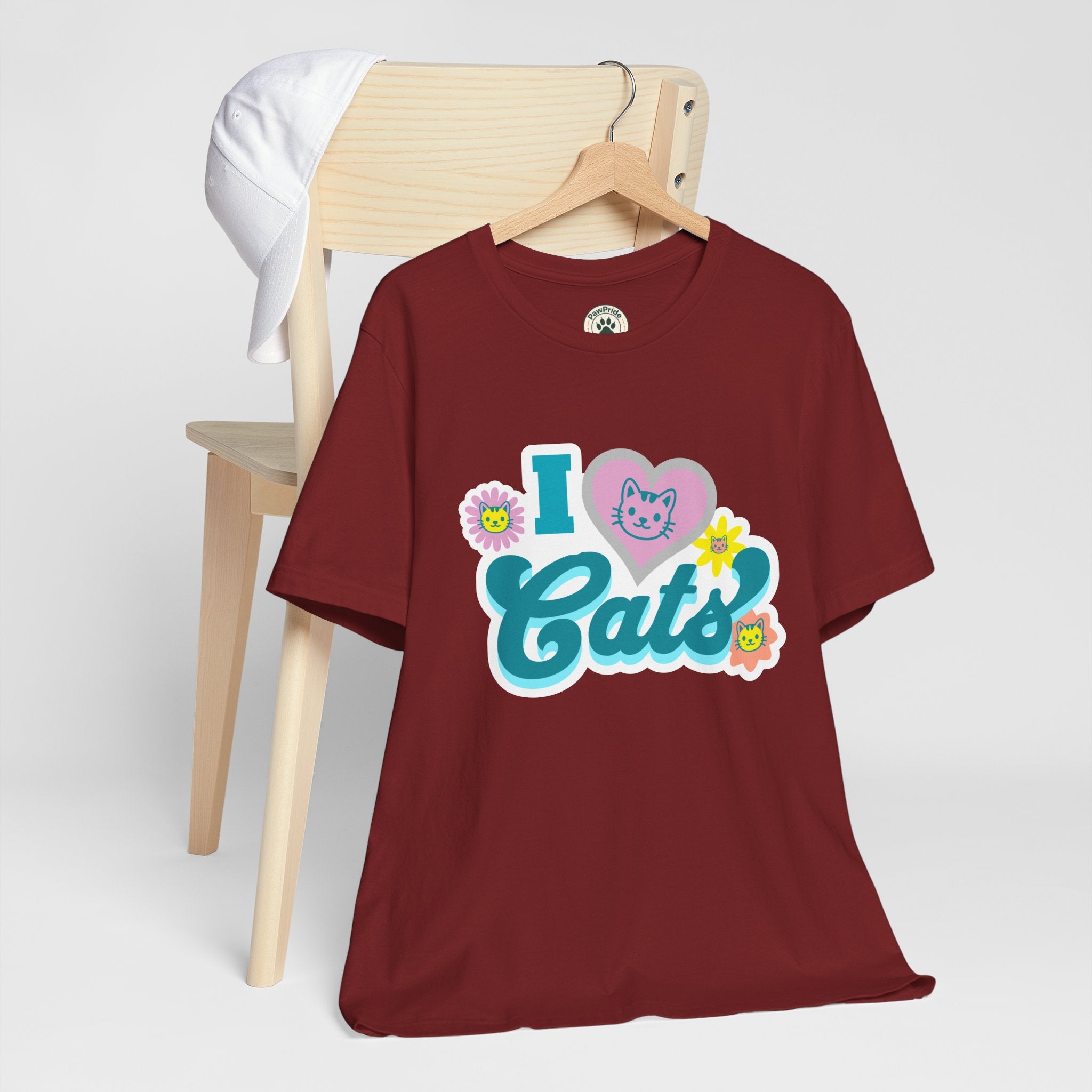 I  Cats Retro Floral Tee — Cute Cat Lover Graphic T-Shirt