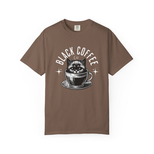 Black Coffee Cat T-Shirt — Cute Cat in Coffee Cup Graphic Tee