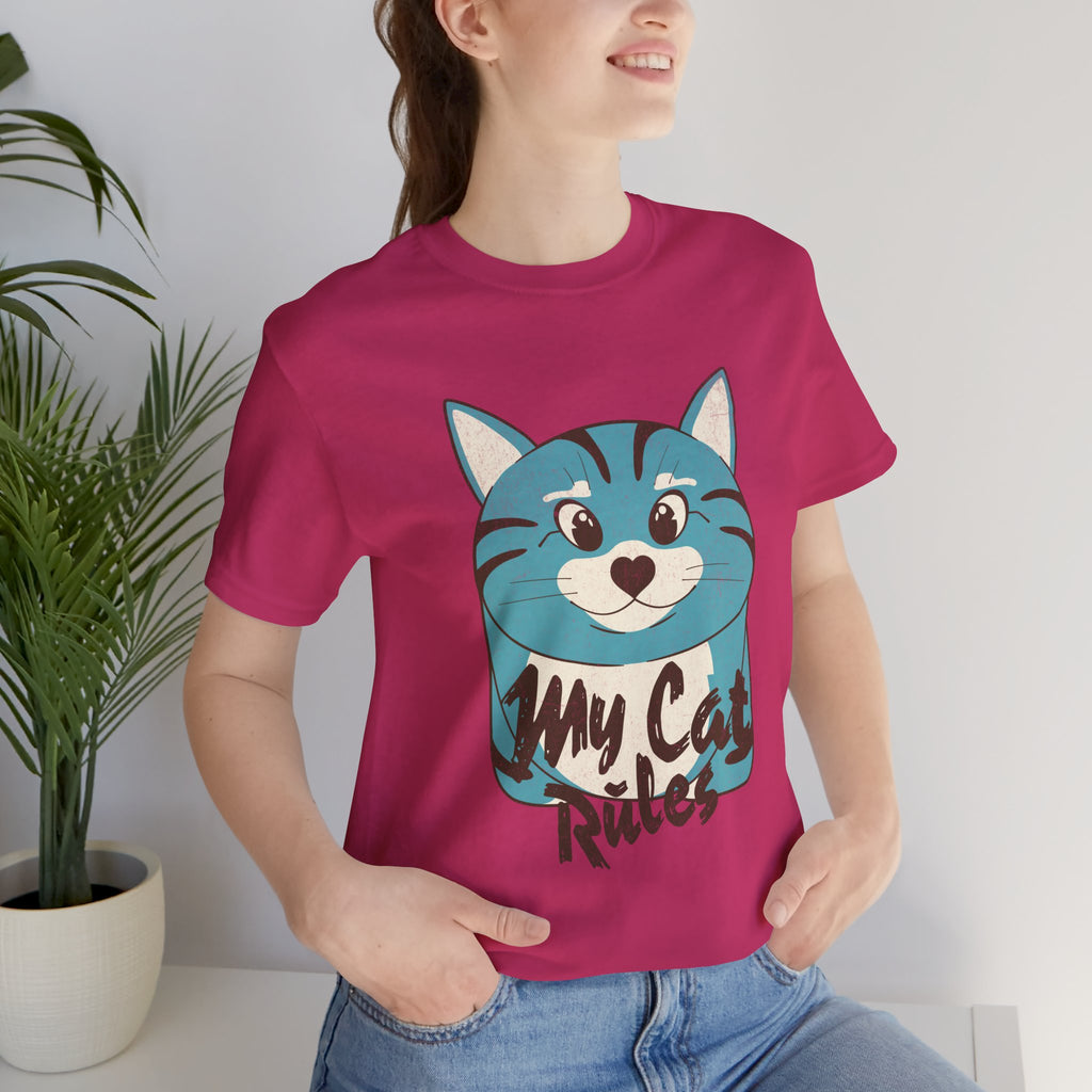 My Cat Rules T-Shirt — Cute Blue Cat Graphic Tee for Cat Lovers