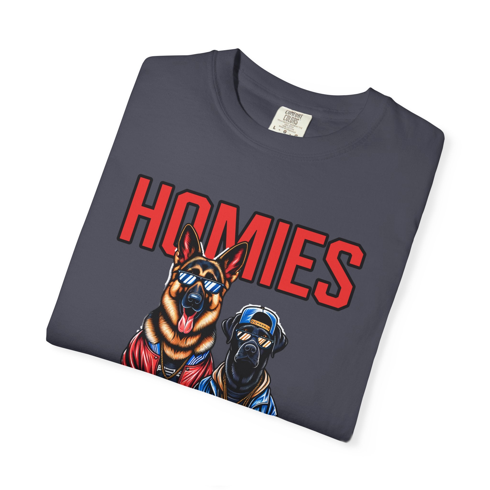 Homies Dogs T-Shirt — Graphic 'HOMIES' German Shepherd & Rottweiler Tee