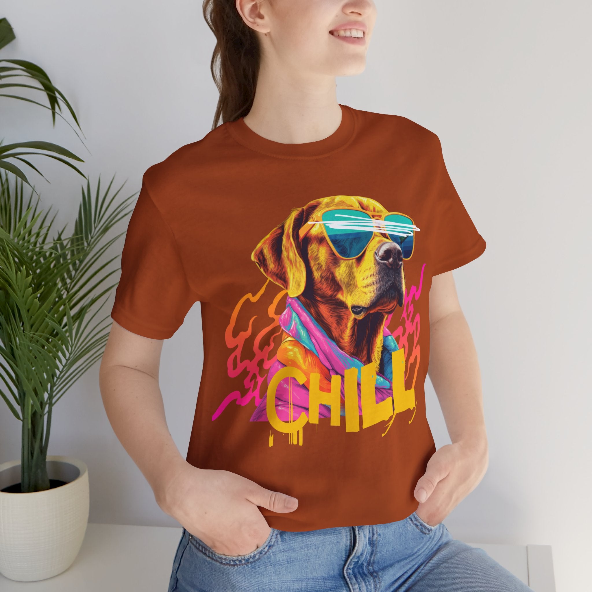 Chill Sunglasses Dog Tee — Retro Neon “CHILL” Graphic T-Shirt