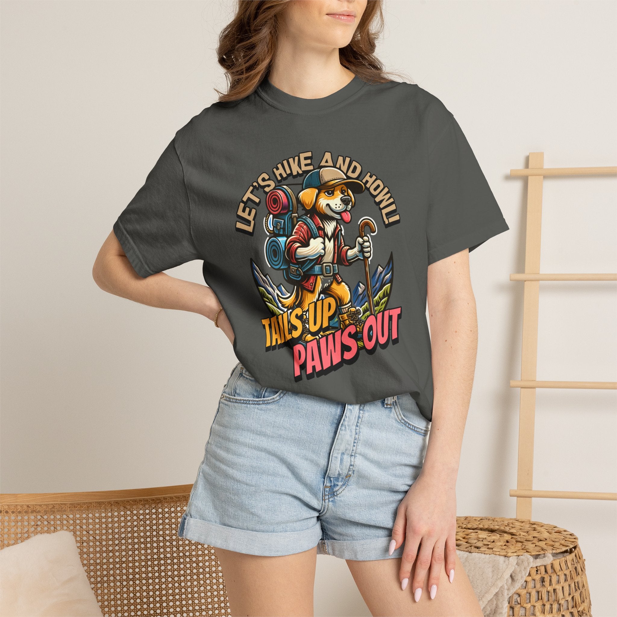 Hiking Dog T-Shirt — "Tails Up, Paws Out" Adventure Tee