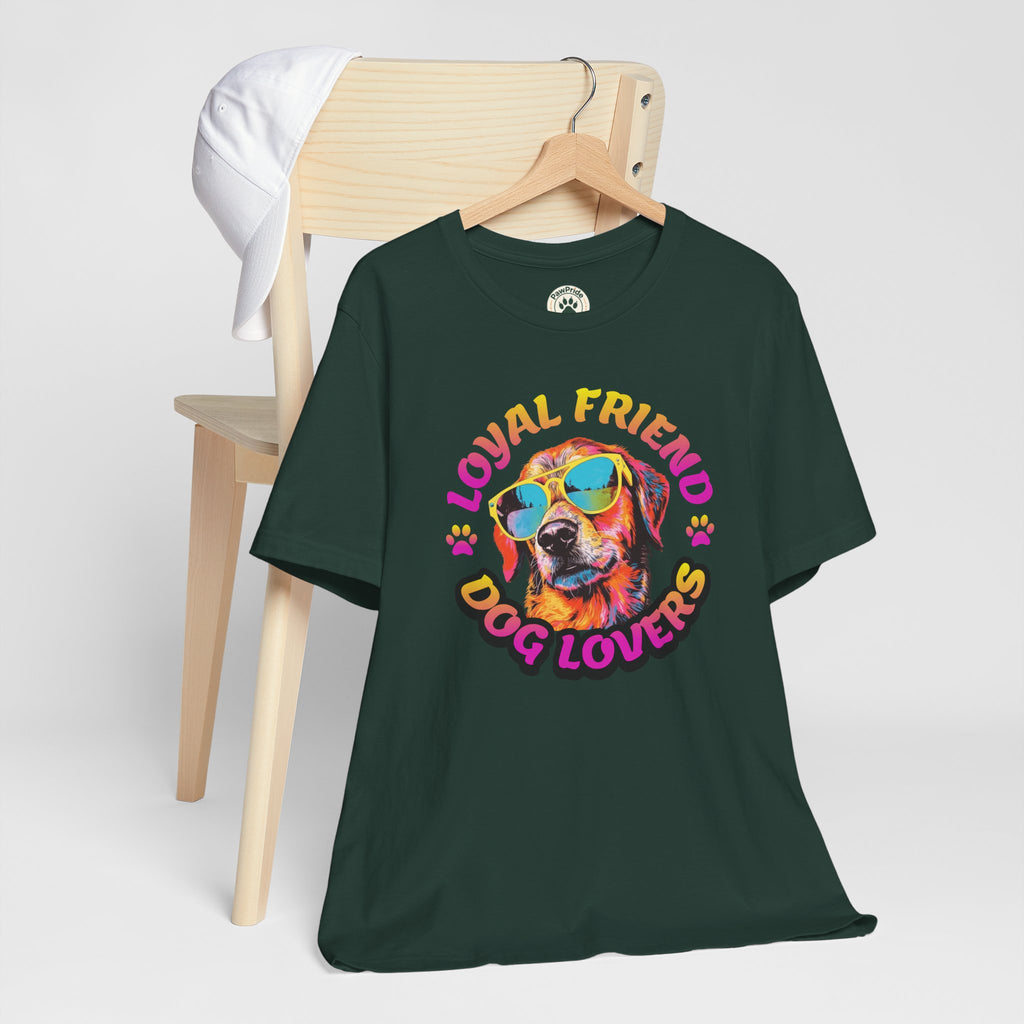 Dog Lovers T-Shirt — "Loyal Friend" Colorful Sunglasses Puppy Tee