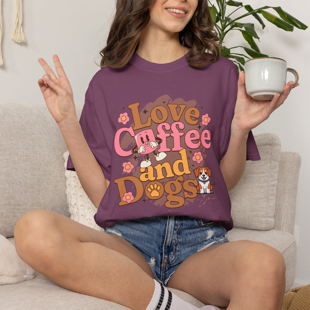 Love Coffee and Dogs T-Shirt — Retro Floral Dog Lover Tee