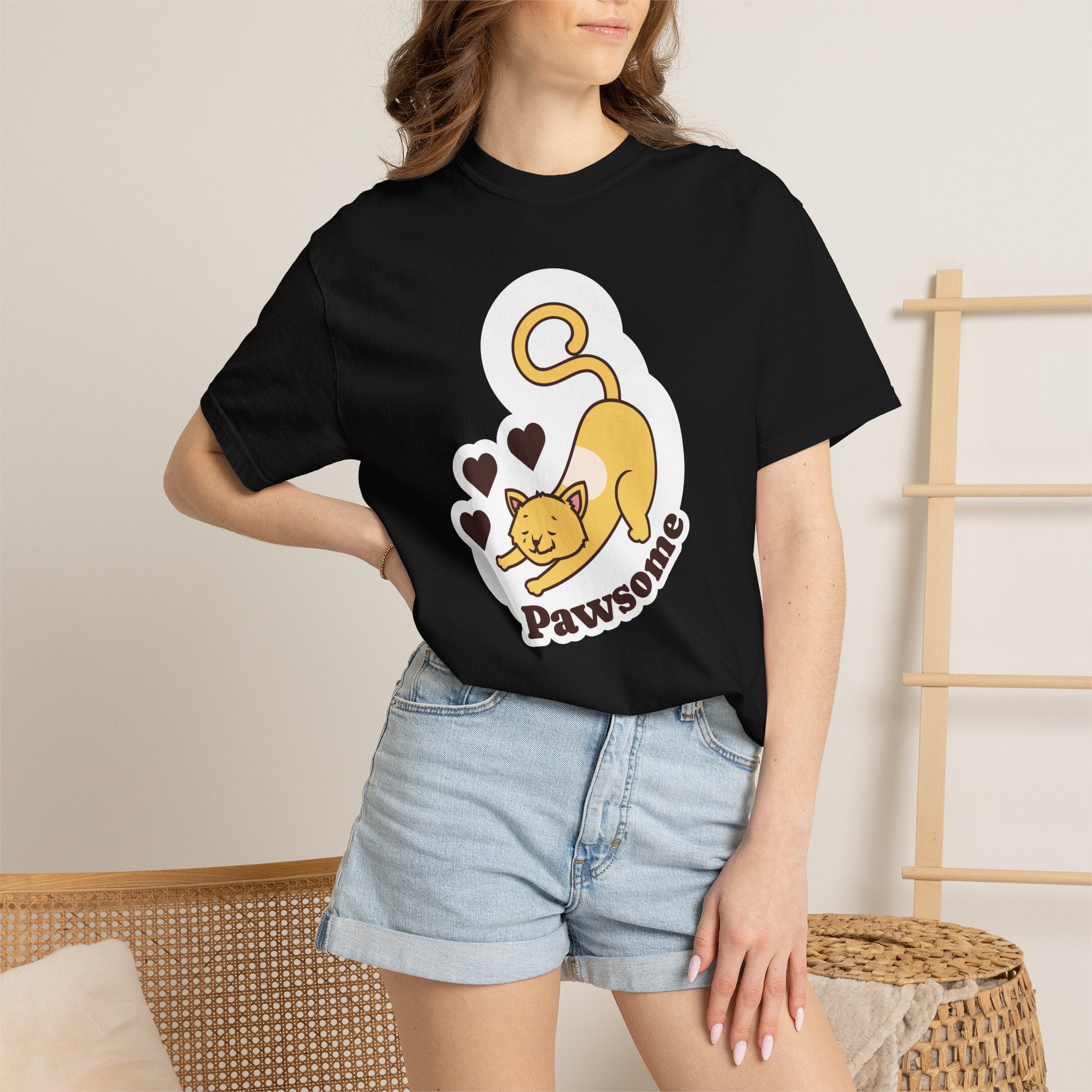 Pawsome Cat T-Shirt — Cute Stretching Kitty Graphic Tee