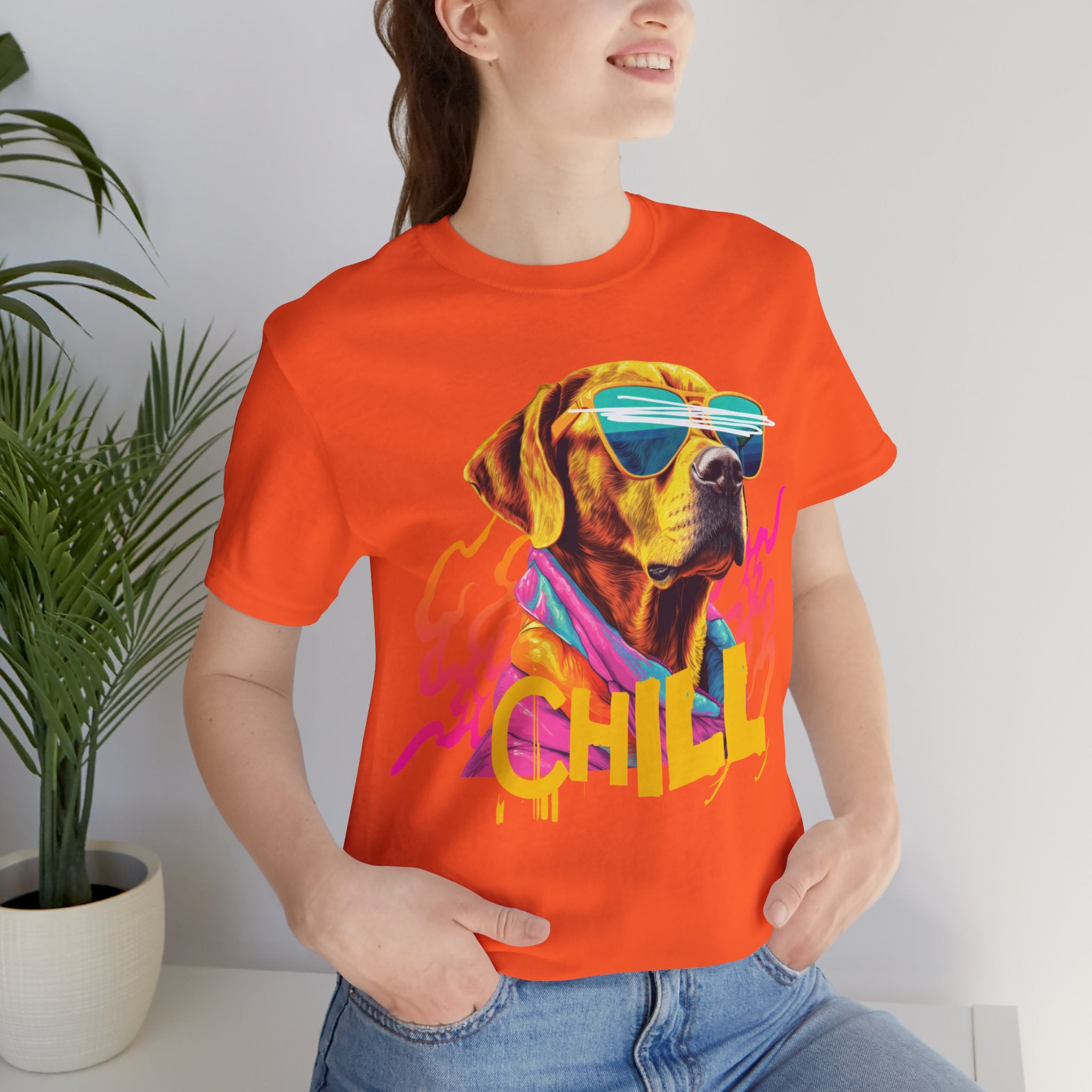 Chill Sunglasses Dog Tee — Retro Neon “CHILL” Graphic T-Shirt
