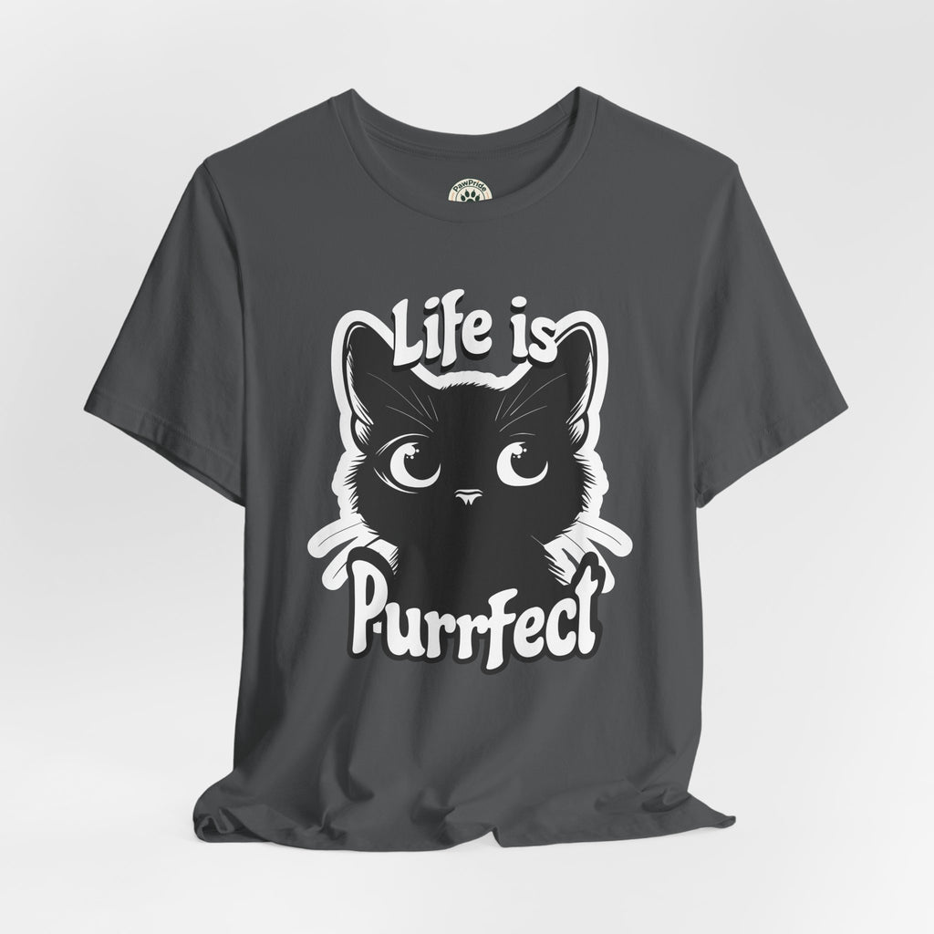 Life Is Purrfect Cat T-Shirt — Cute Black Kitten Graphic Tee for Cat Lovers