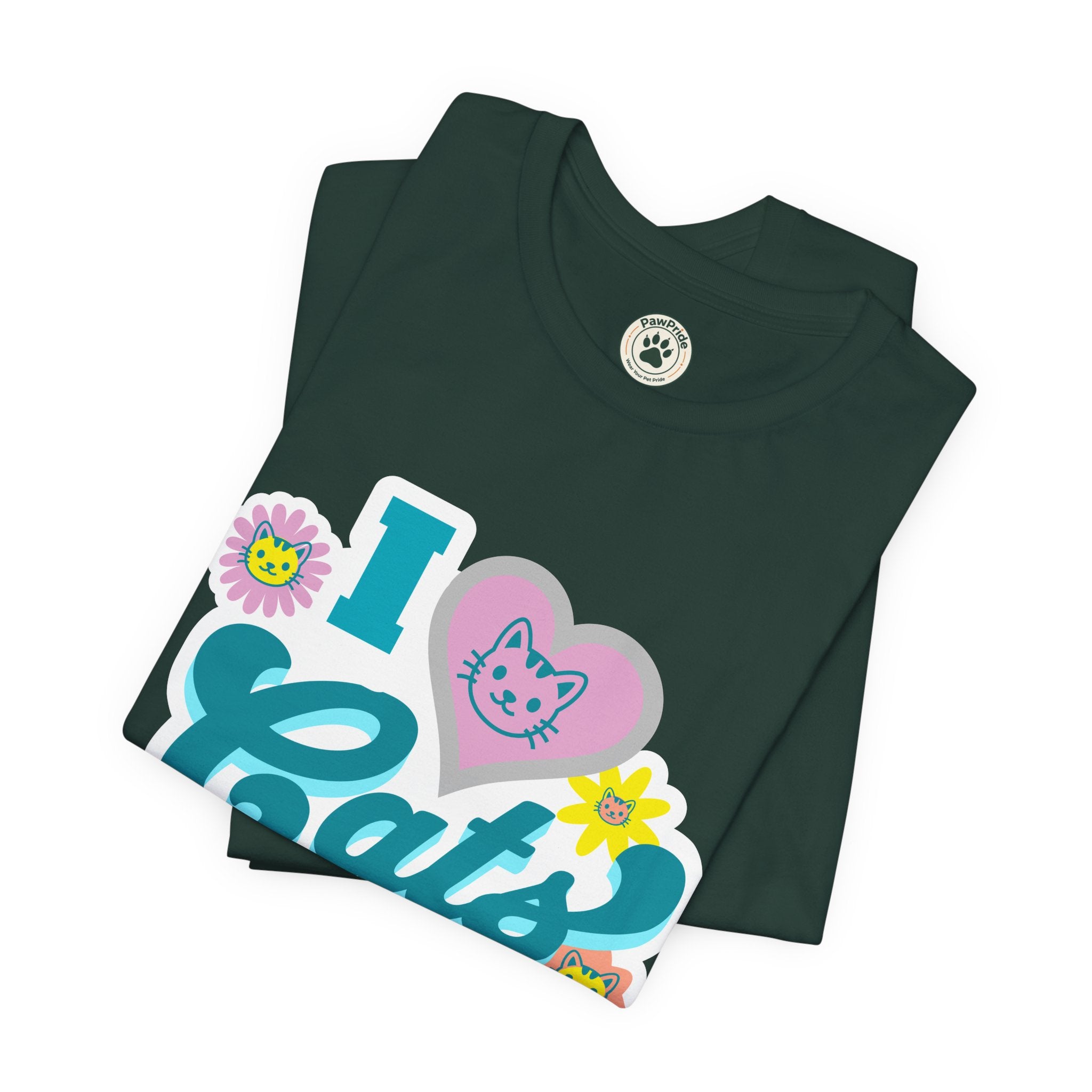 I  Cats Retro Floral Tee — Cute Cat Lover Graphic T-Shirt