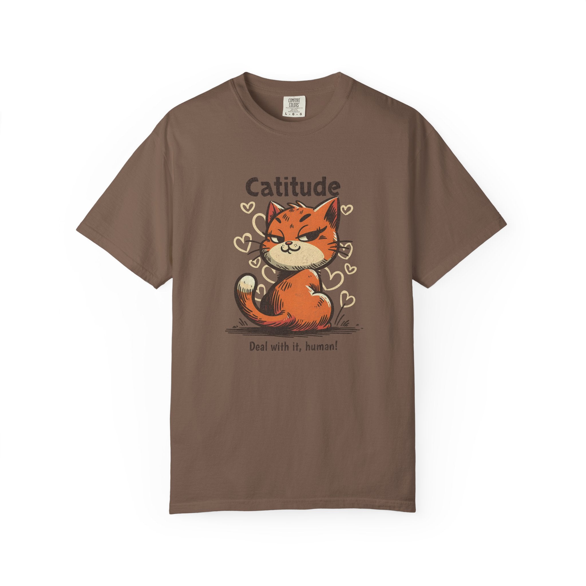 Catitude T-Shirt — Cute Orange Cat Graphic Tee, "Deal with it, human!"
