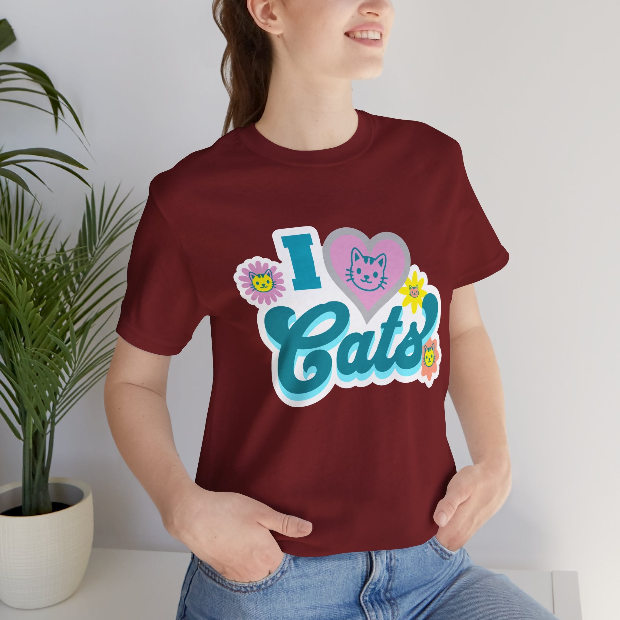 I  Cats Retro Floral Tee — Cute Cat Lover Graphic T-Shirt