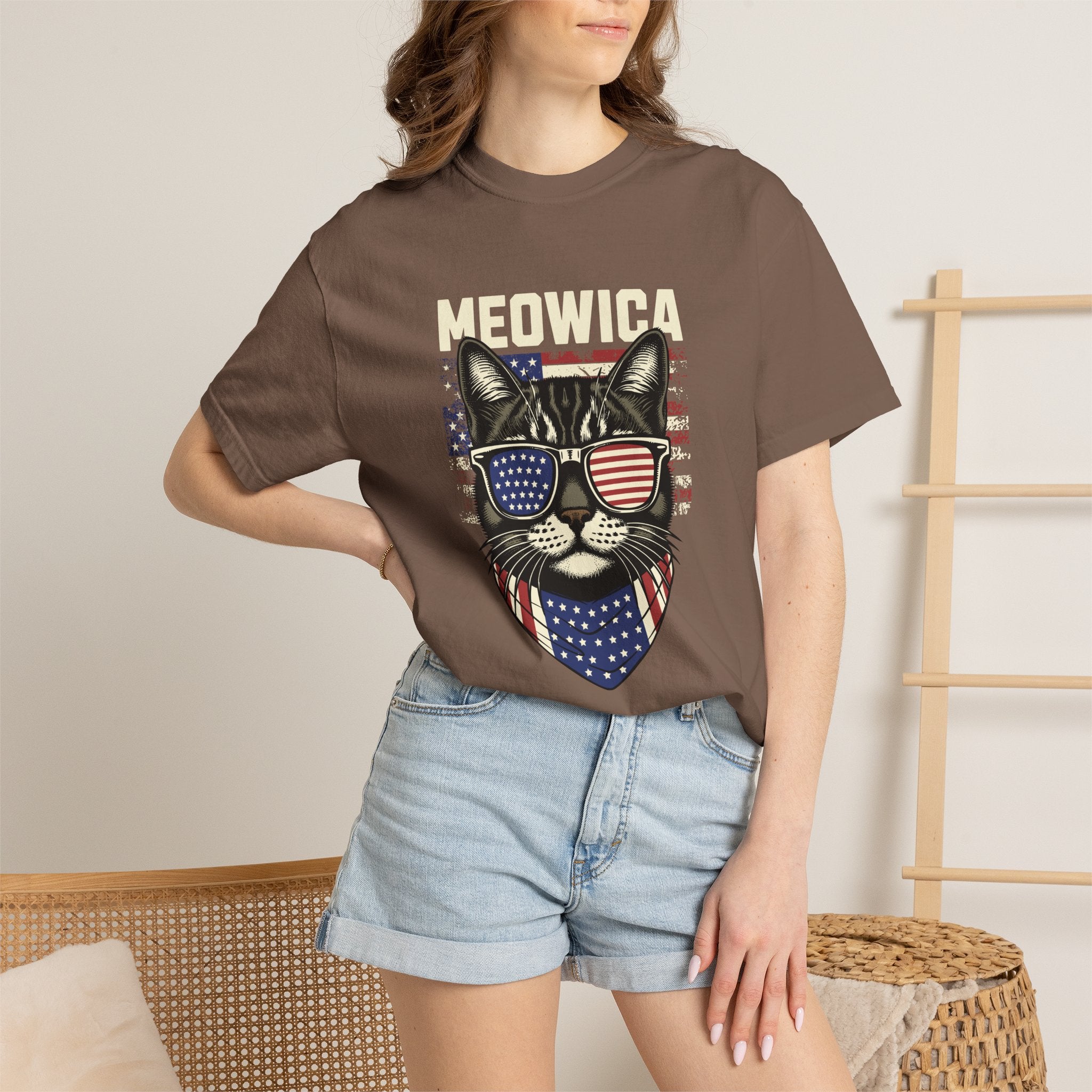 Meowica Cat T-Shirt — Patriotic American Flag Kitty Graphic Tee