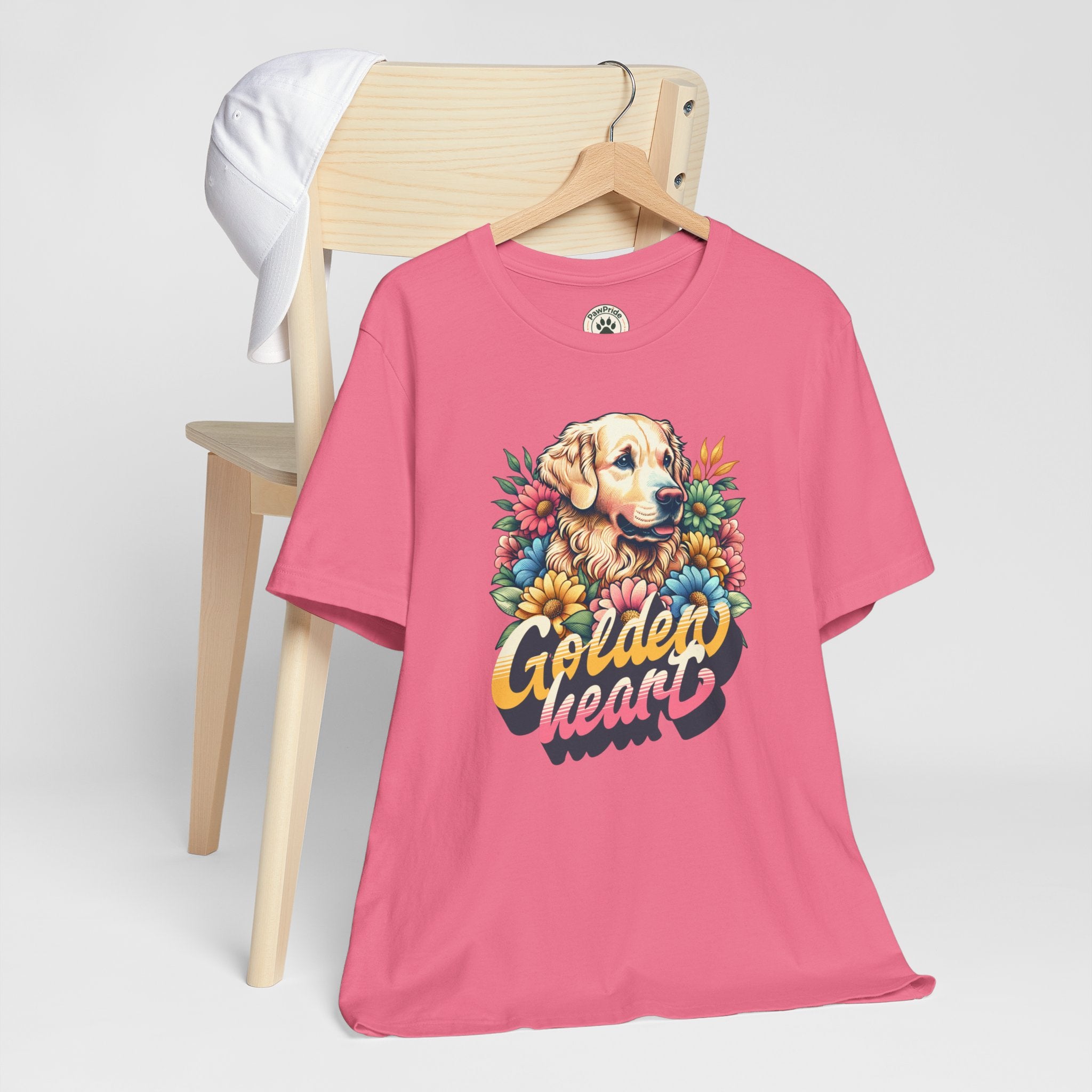 Golden Heart T-Shirt — Retro Floral Golden Retriever Tee
