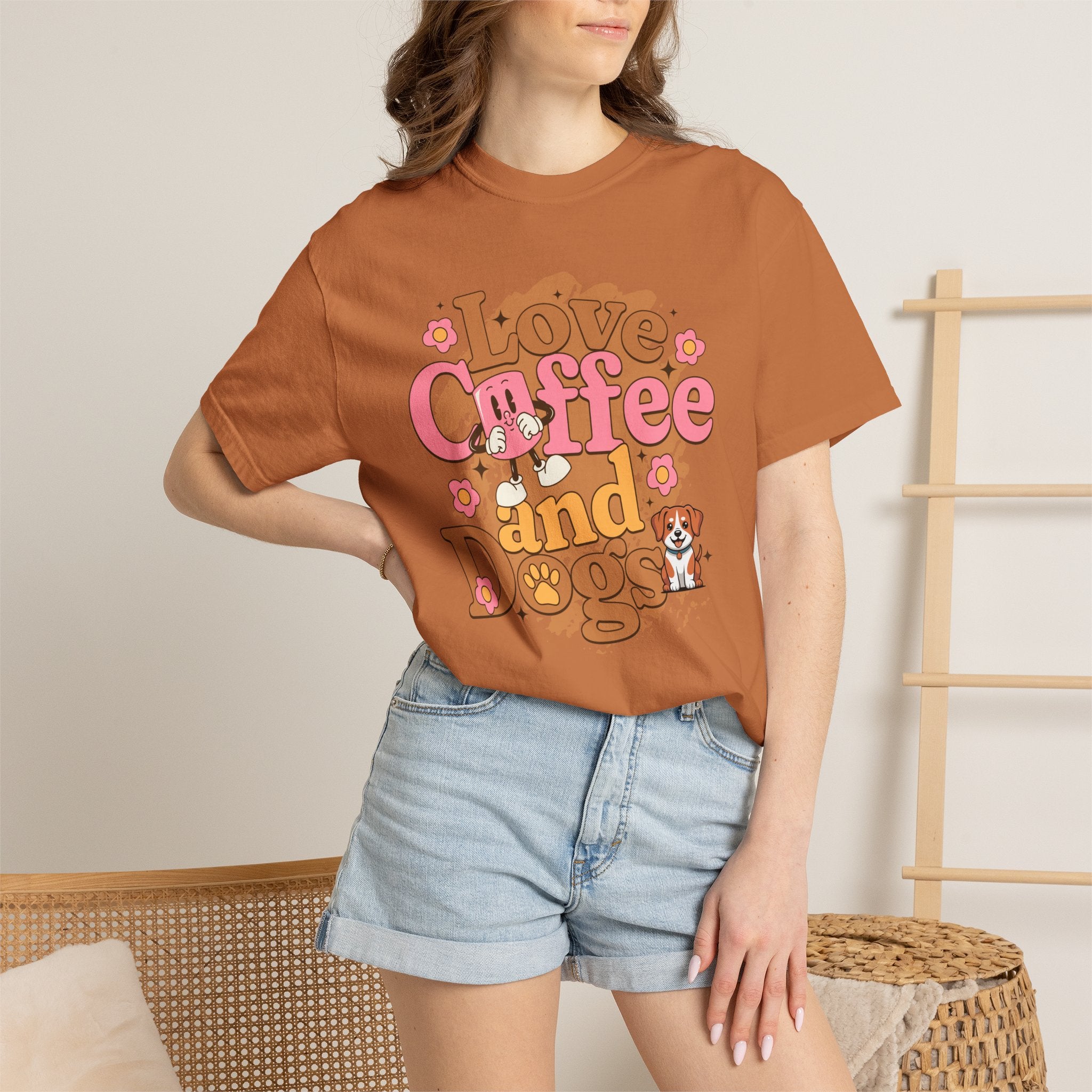 Love Coffee and Dogs T-Shirt — Retro Floral Dog Lover Tee