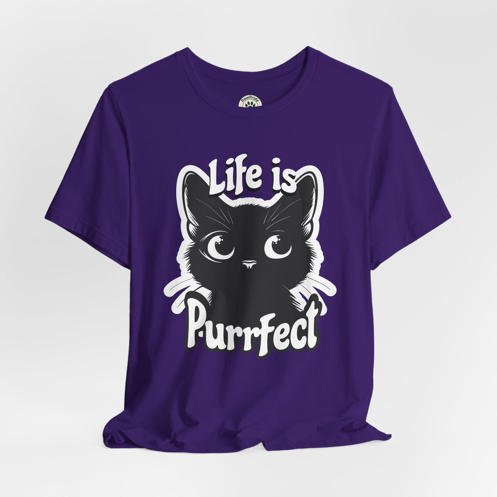 Life Is Purrfect Cat T-Shirt — Cute Black Kitten Graphic Tee for Cat Lovers