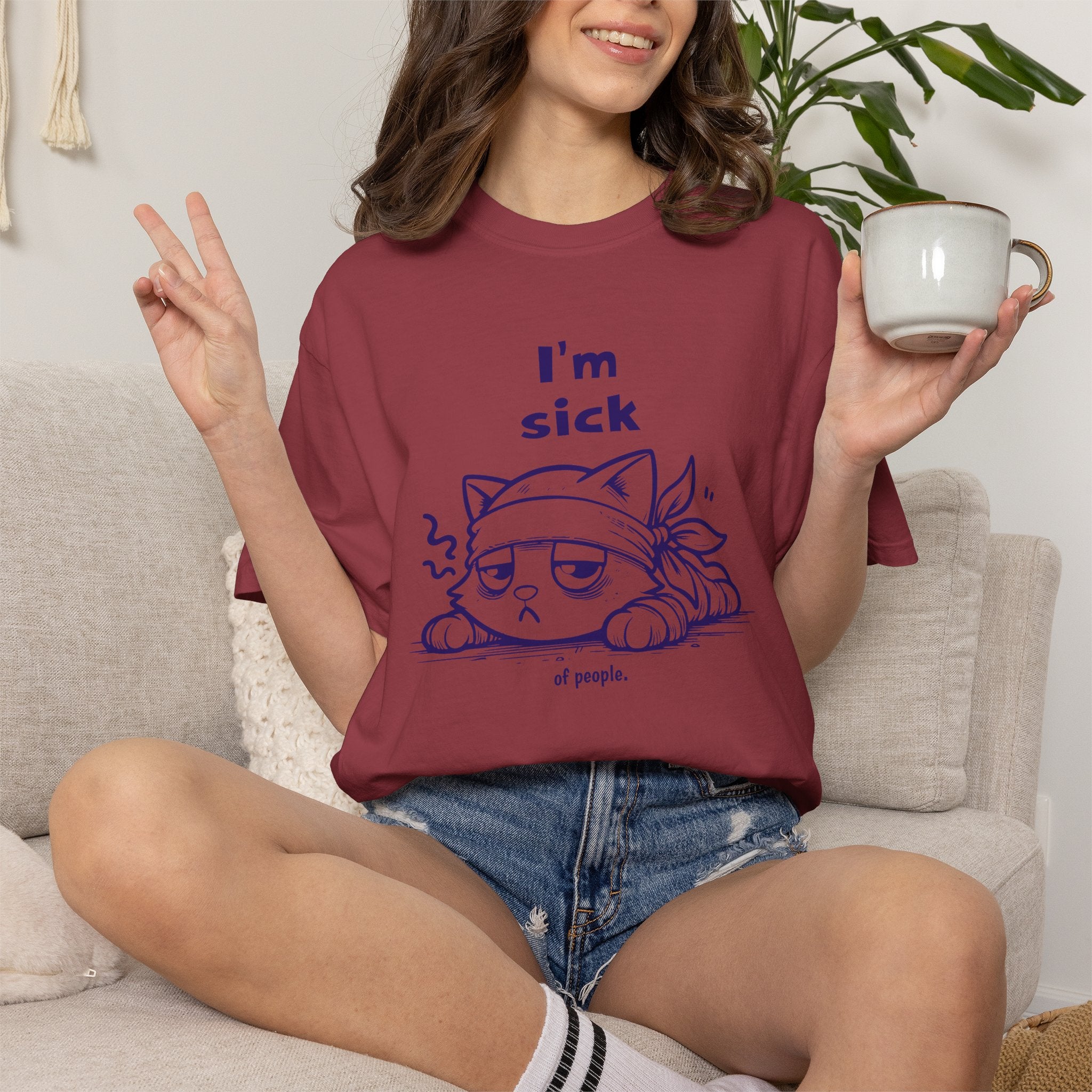 T-Shirt — “I’m Sick of People” Cute Grumpy Cat Graphic Tee