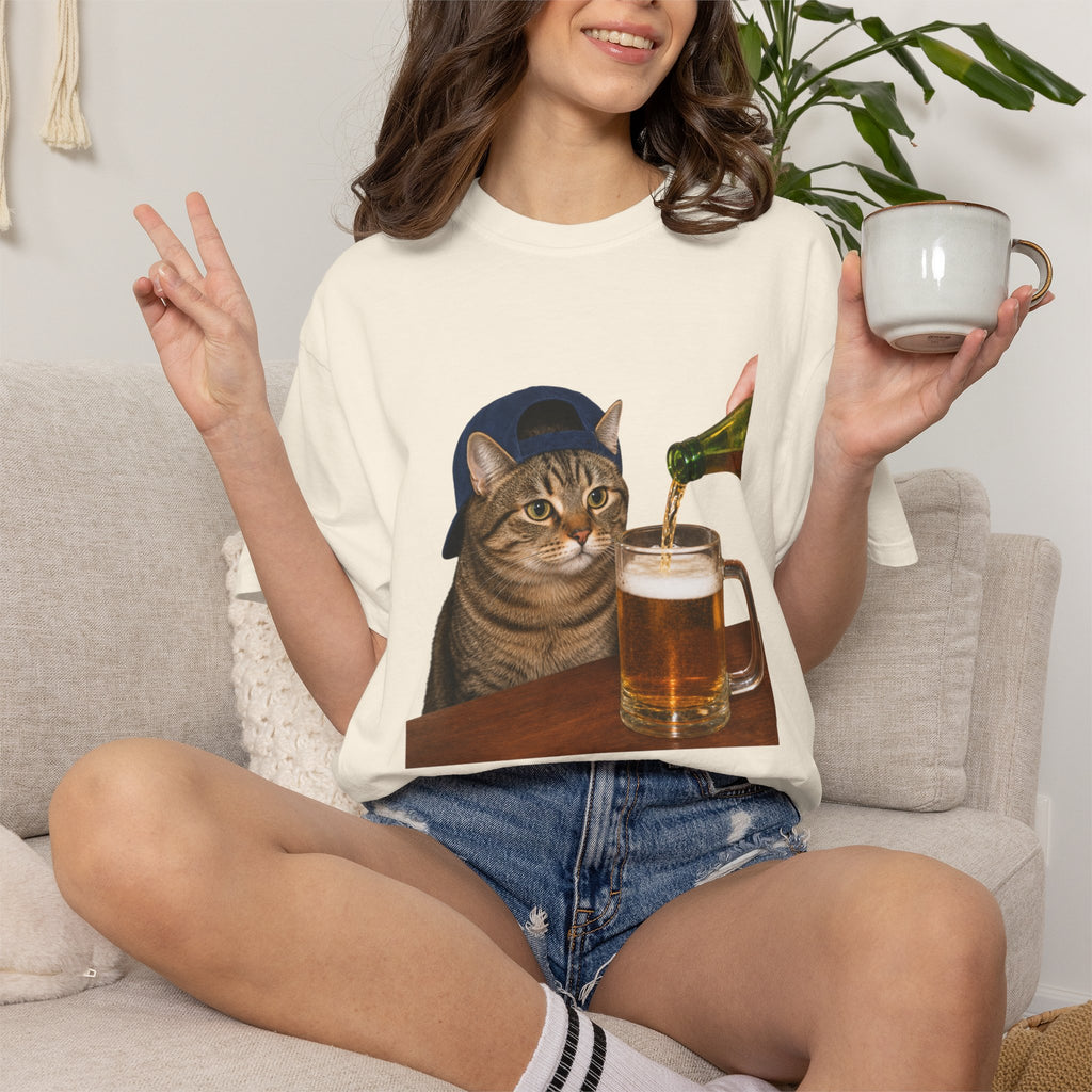 Cat With Beer T-Shirt — Funny Cat Drinking Beer Graphic Tee