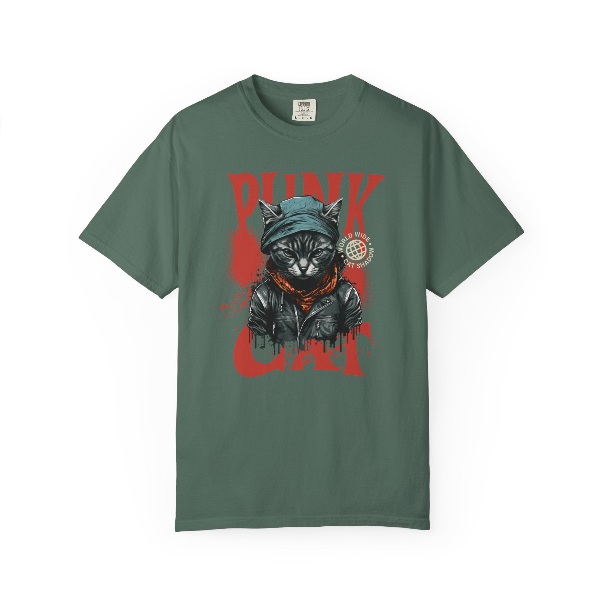 Punk Cat Graphic T-Shirt — Edgy Streetwear Tee with Biker Cat Design