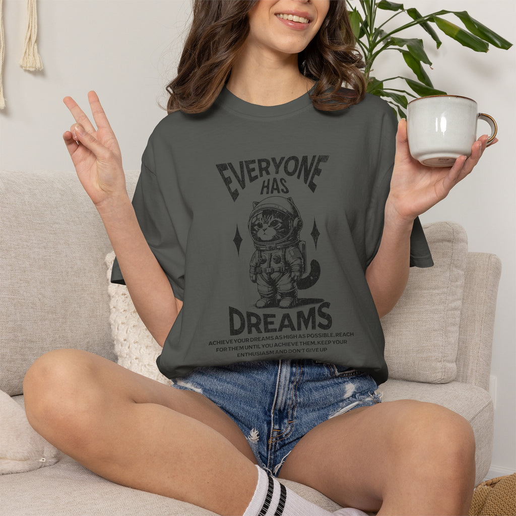 Everyone Has Dreams Astronaut Cat T‑Shirt — Vintage Space Graphic Tee