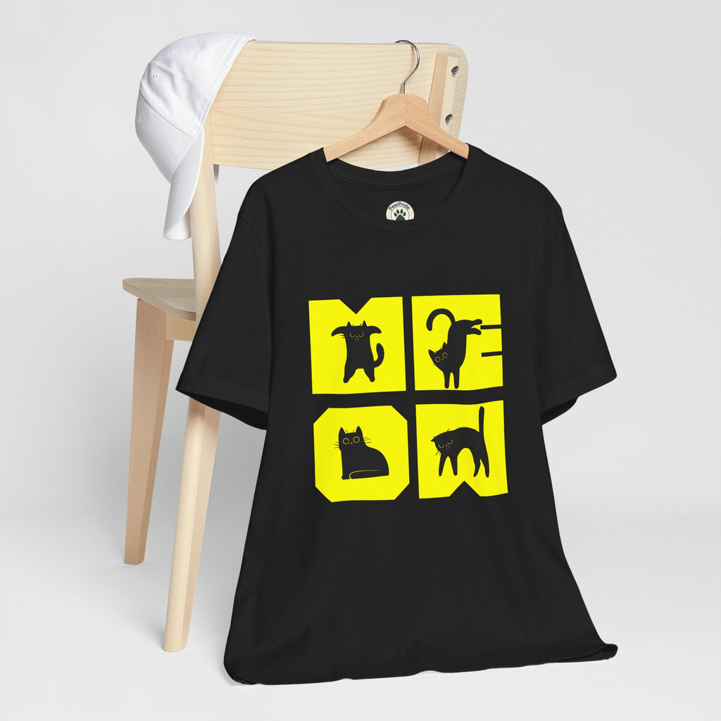 Cat Silhouette Tee — Yellow Block Cats Graphic T-Shirt