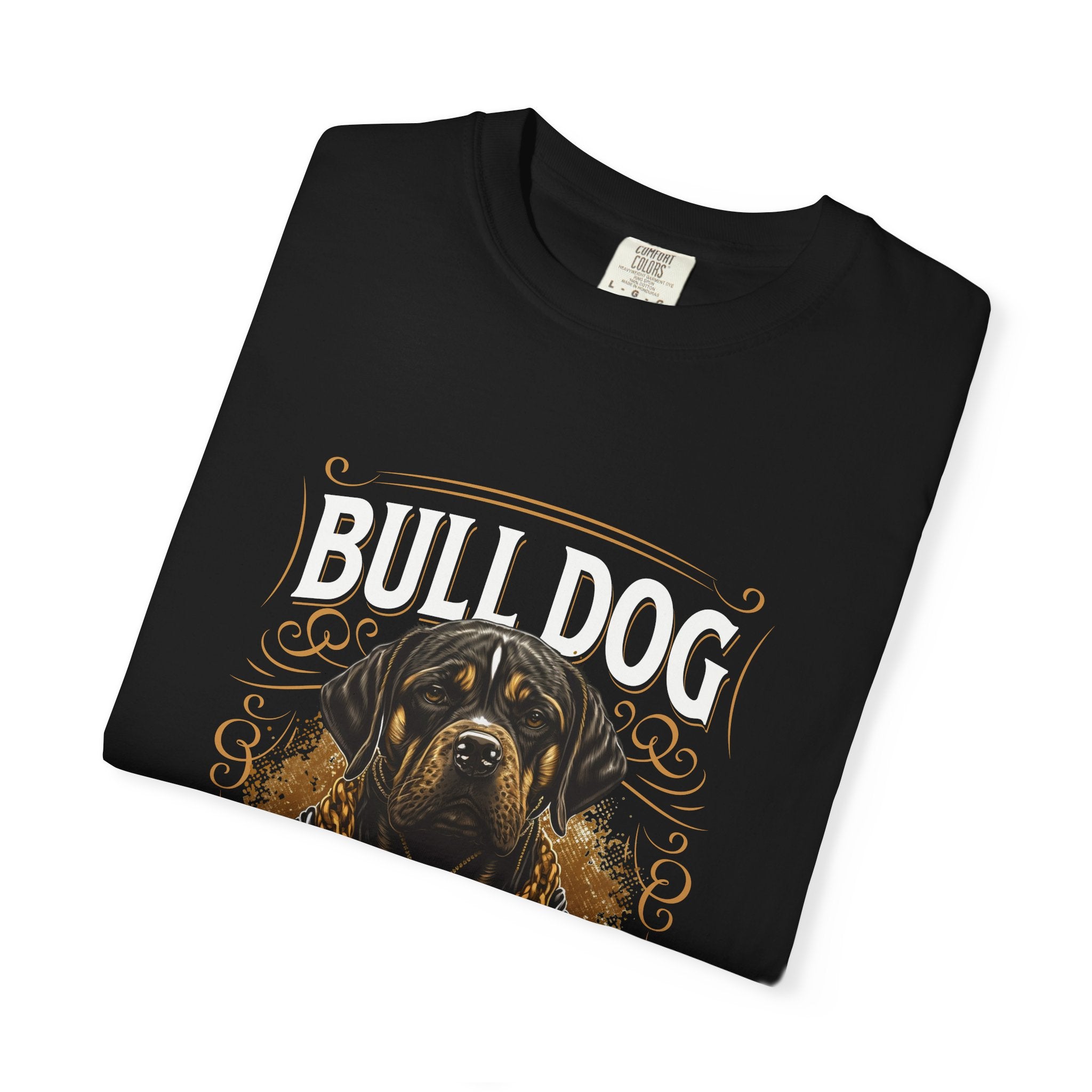 Bulldog Graphic Tee — Vintage Rottweiler Portrait with Gold Chains