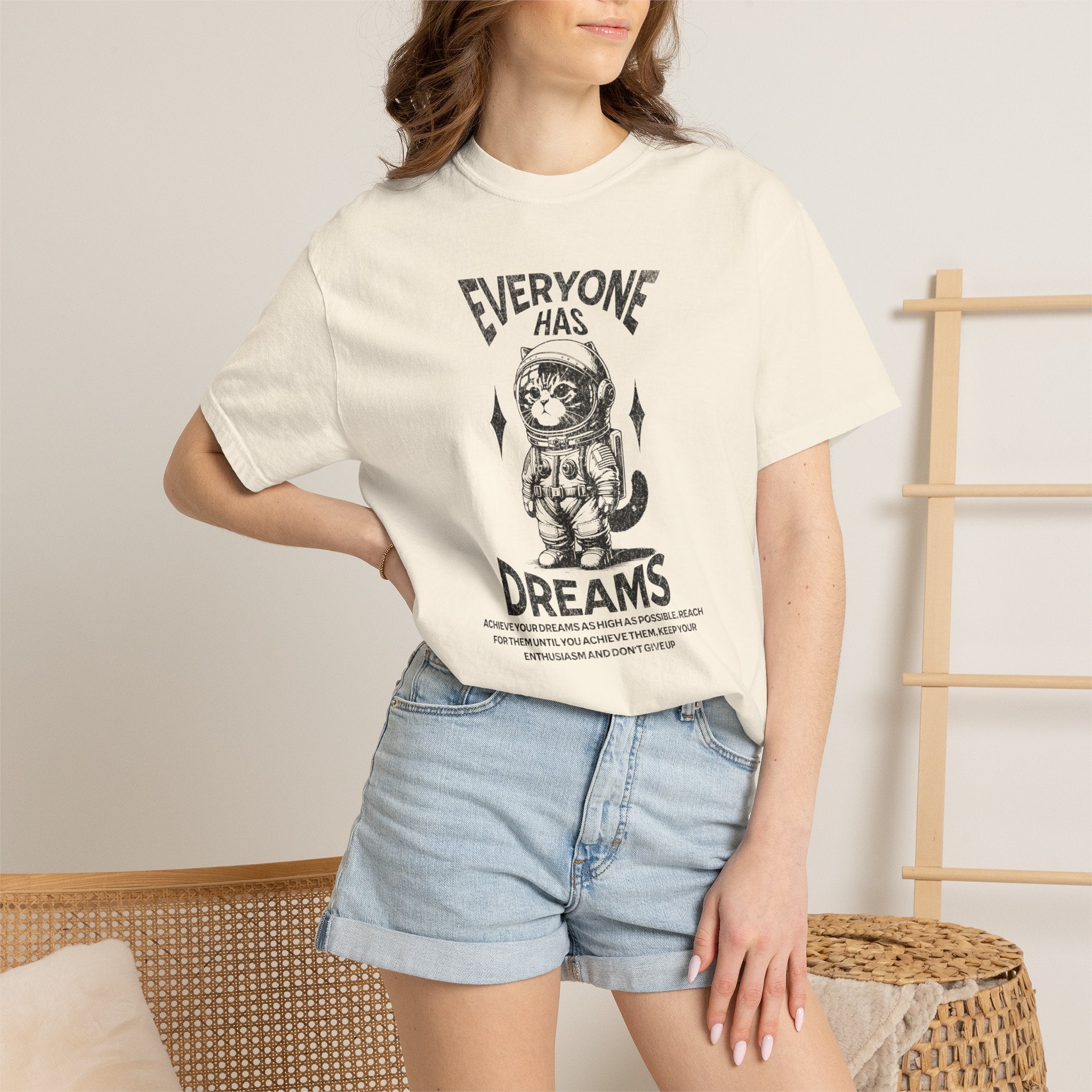 Everyone Has Dreams Astronaut Cat T‑Shirt — Vintage Space Graphic Tee