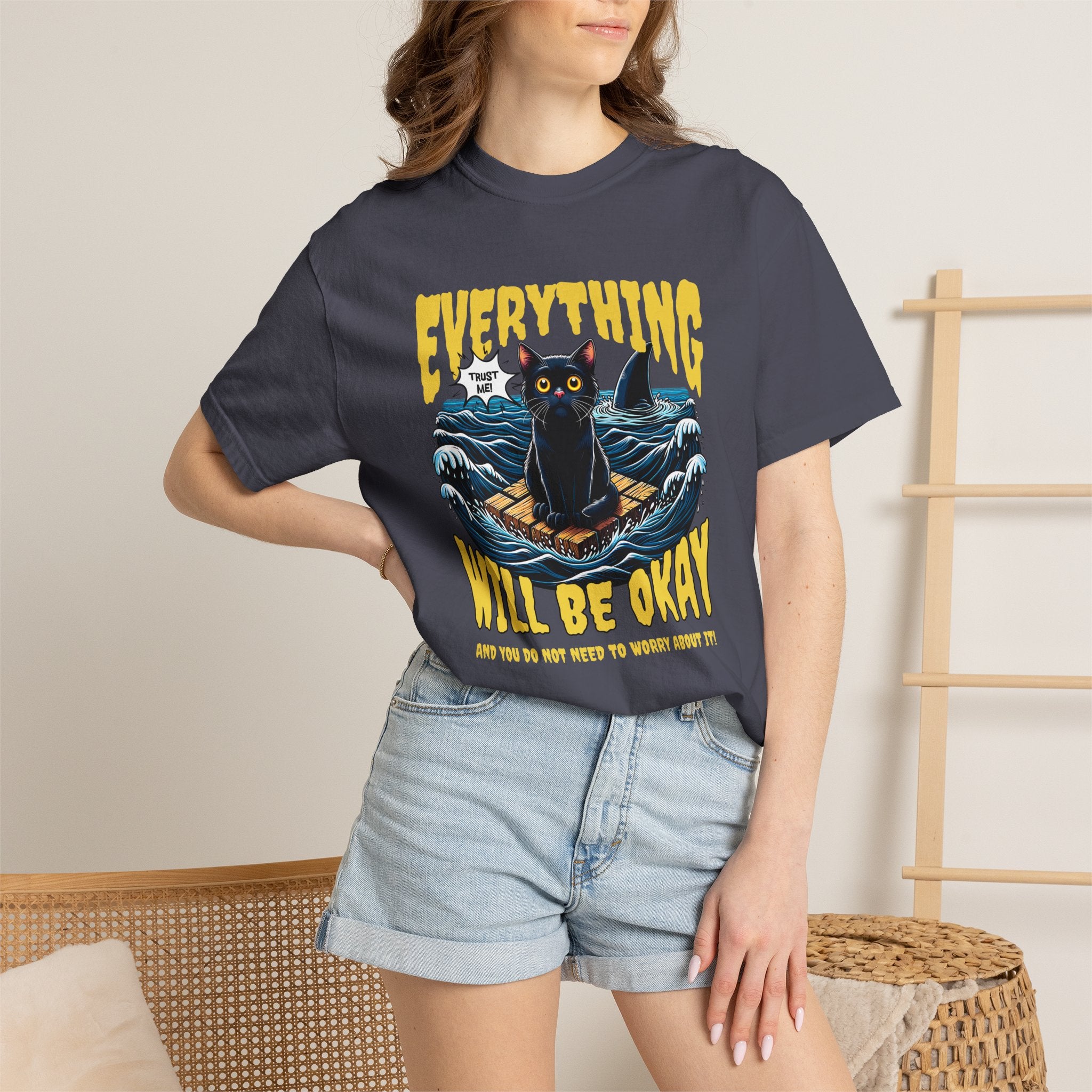 Everything Will Be Okay Cat Tee — Vintage Graphic Comfort Shirt