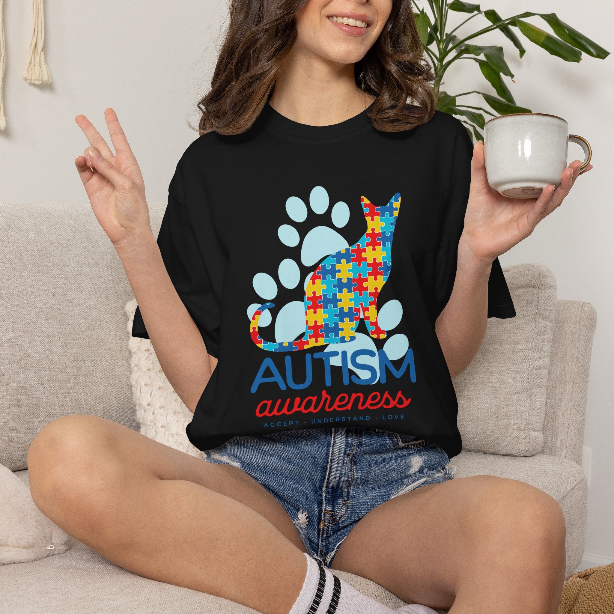 Autism Awareness Puzzle Cat T-Shirt — Support & Awareness Tee