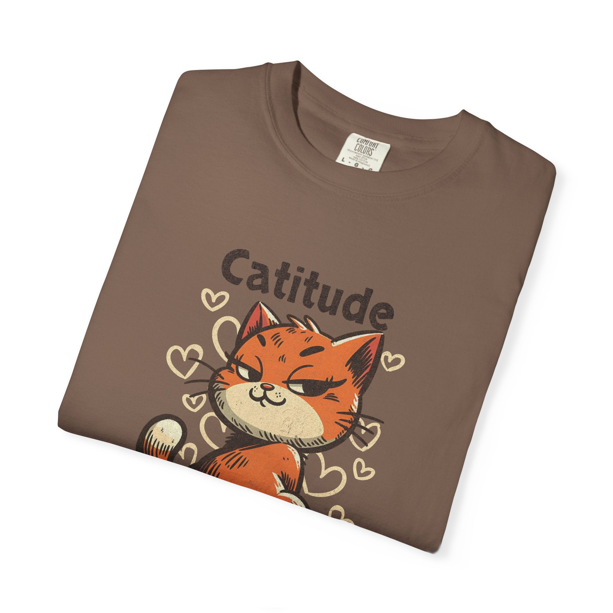 Catitude T-Shirt — Cute Orange Cat Graphic Tee, "Deal with it, human!"